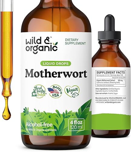 Wild & Organic Motherwort Tintura - Buen estado de ánimo, calma, apoyo general - Suplementos para mujeres con hierba de agripalma - Gotas de