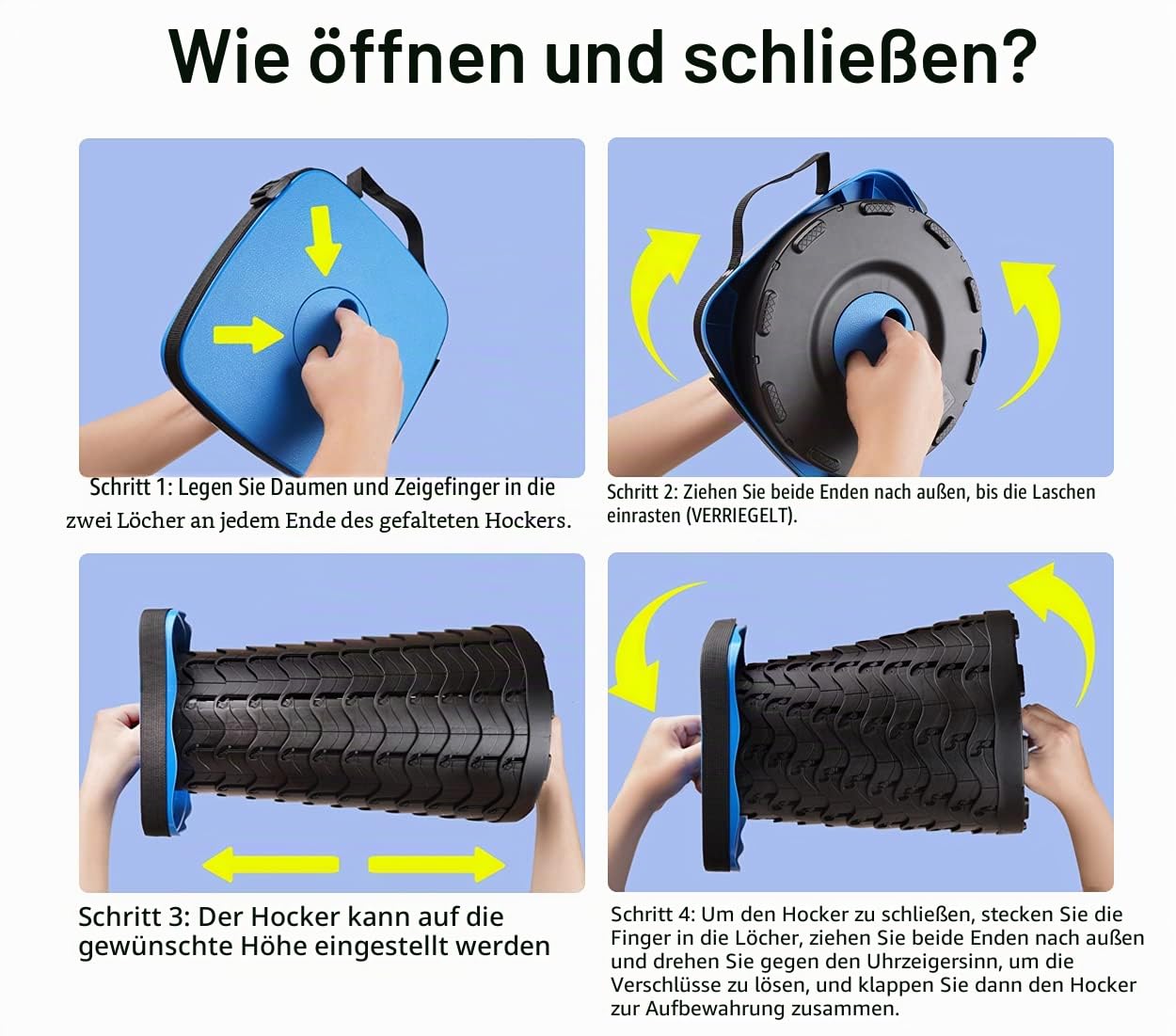 Tragbarer Klapphocker, Teleskophocker Faltbar Campinghocker für Outdoor Camping Angeln BBQ Drinnen Küche, Belastung 220kg