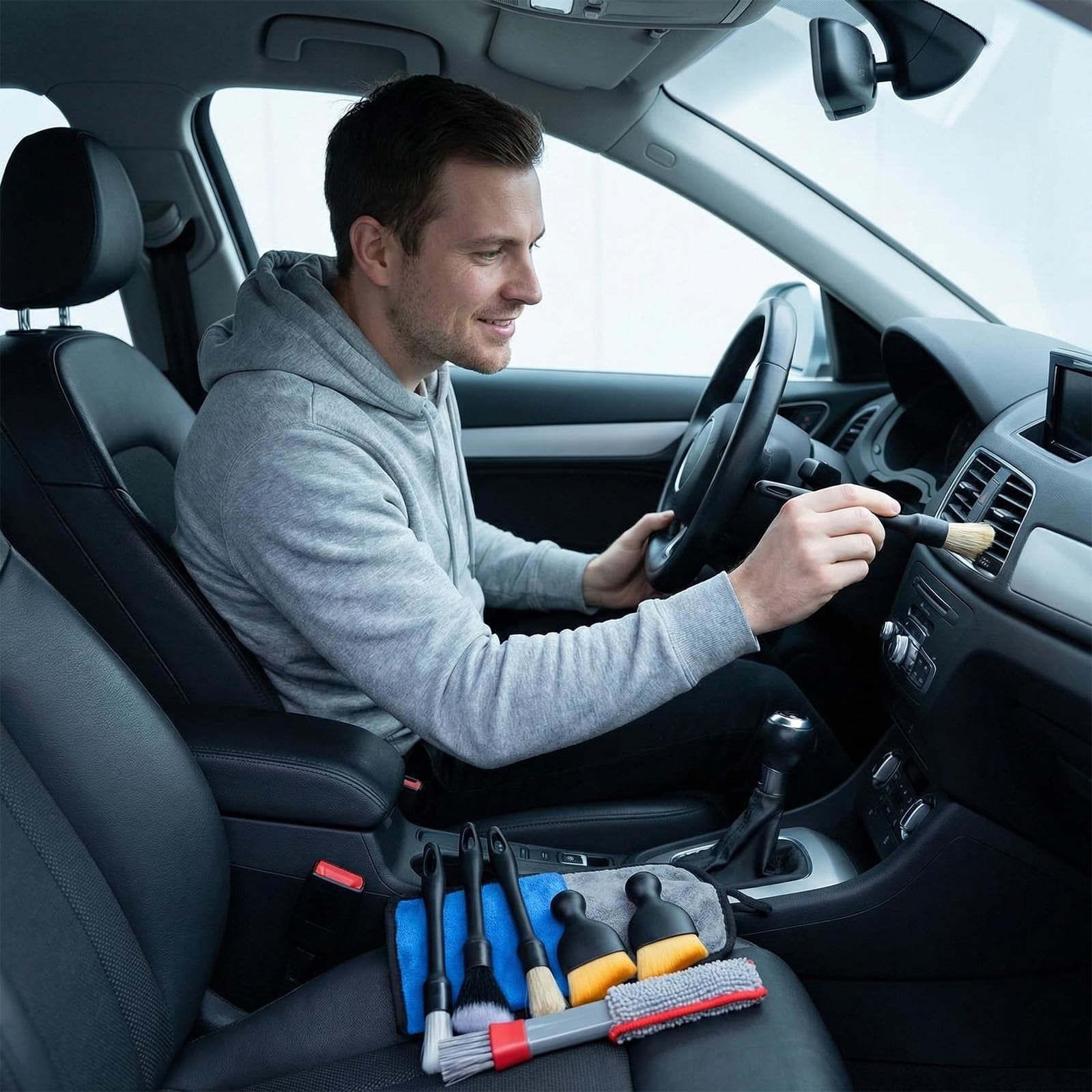 XiDeShop Set de 7 Cepillos de Limpieza para Autos - Kit de Detallado para Llantas, Interiores de Vehículos, Ventilaciones, con Toalla de Microfibra Ultra Absorbente para un Cuidado Completo — view 6