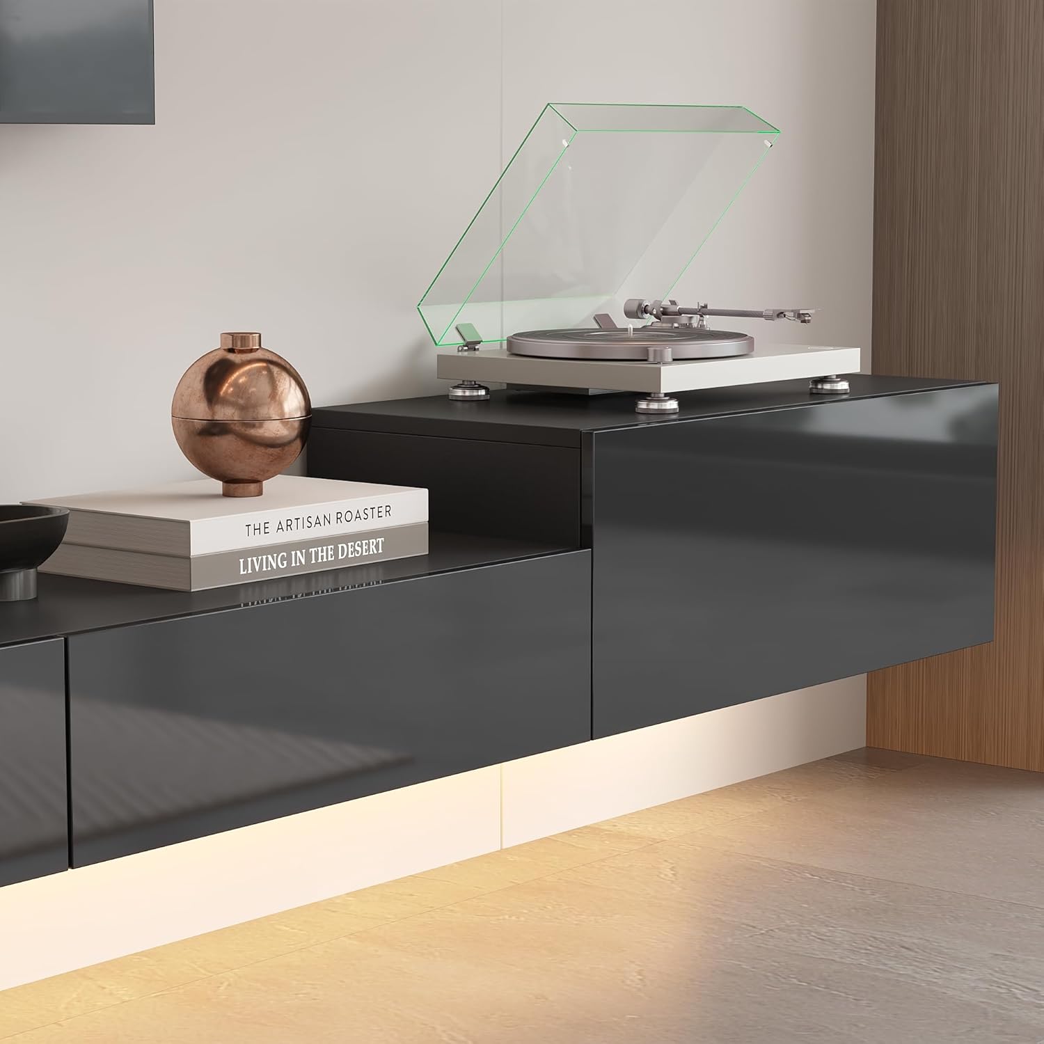 Floating LED TV Stand for TVs up to 110 Inch, Wall Mounted Entertainment Center with LED Lights, 101" Large Storage Media Console with 5 Drawers for Living Room, Black - Image 6