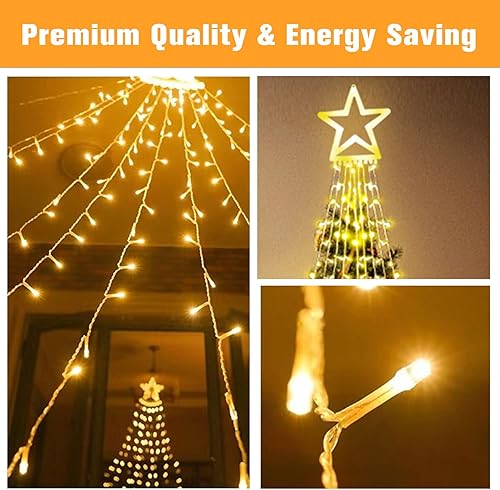 Miniatura 2 de Guirnalda de luces de estrella para decoración de Navidad al aire libre, 317 luces LED de 11.5 pies con 8 modos de iluminación de memoria y