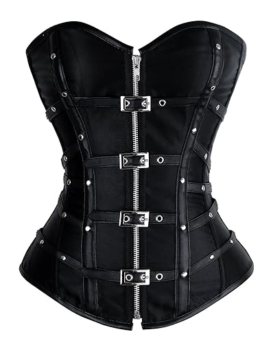 Charmian Women's Gothic Punk Satin Boned Zipper Overbust Corset Top