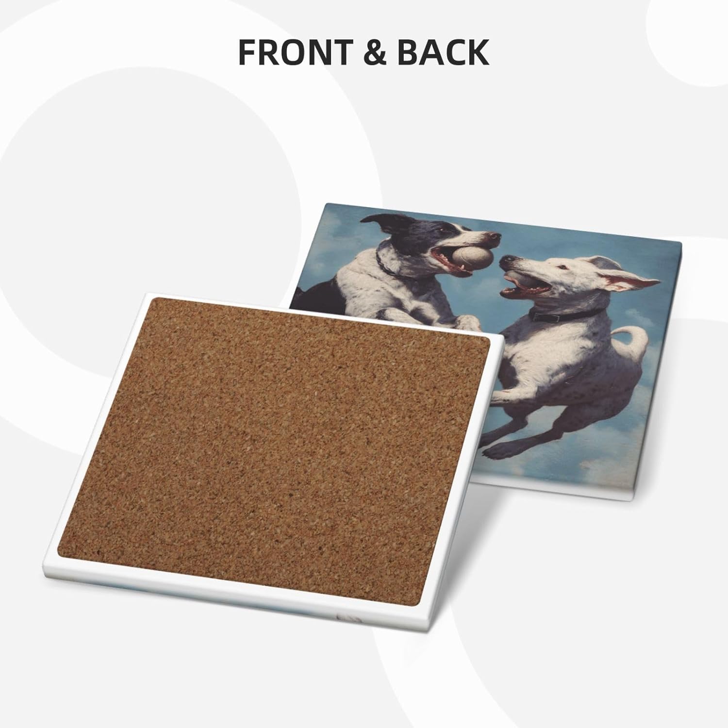 (Dogs Playing) Ceramic Coasters Set of 6 with Holder Non-Slip Square Coffee Coasters for for Cup Mug Drink Patio Coffee Table Decor, Christmas Coasters Home Bar Supplies