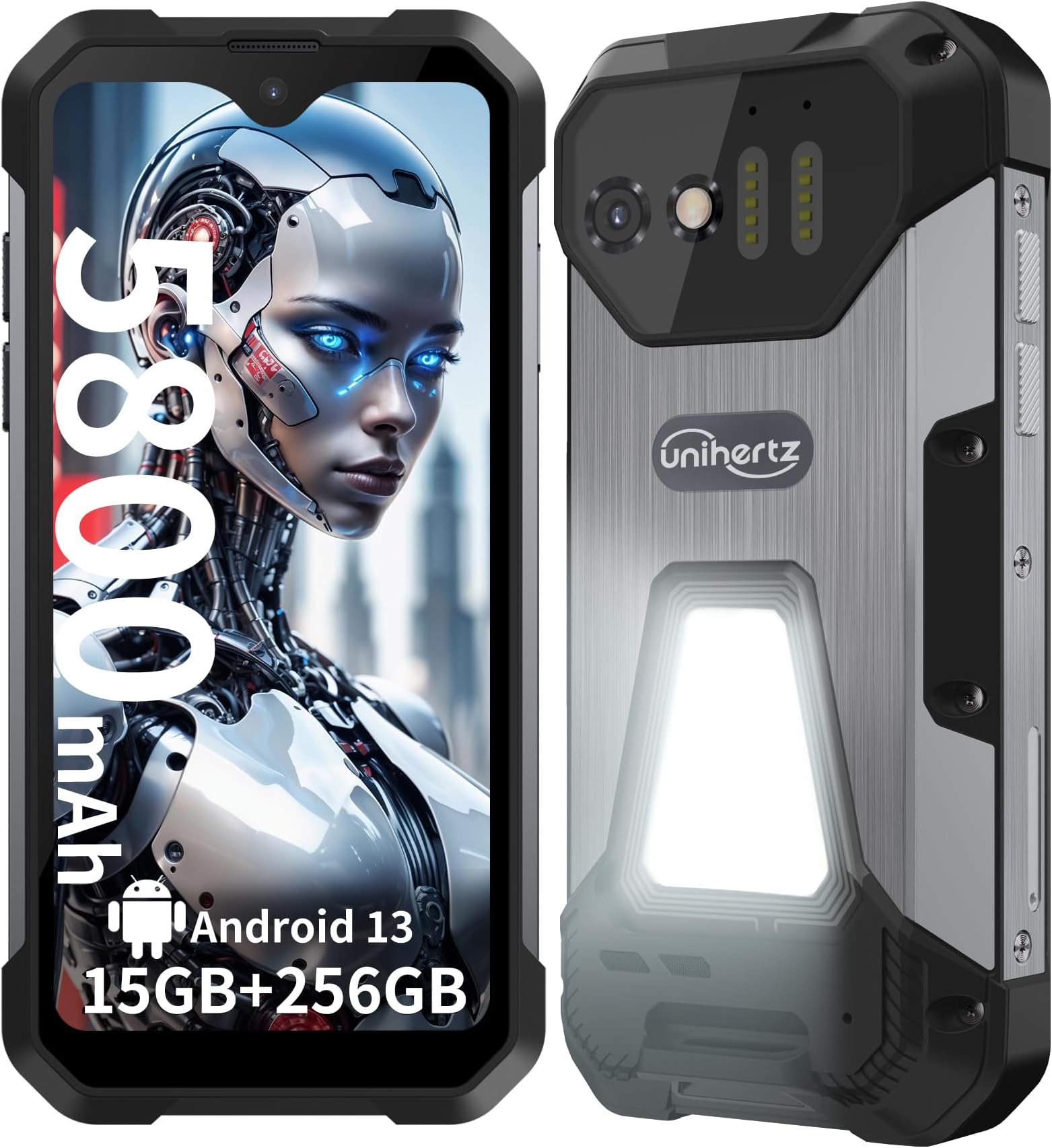 Tank Mini, 4.3" Android 13 Outdoor Rugged Smartphone Unlocked, Waterproof 4G Mobile Cell Phones with Camping Light, 15GB RAM+256GB ROM, 5800mAh/GPS/OTG(Support T-Mobile& Verizon Only)