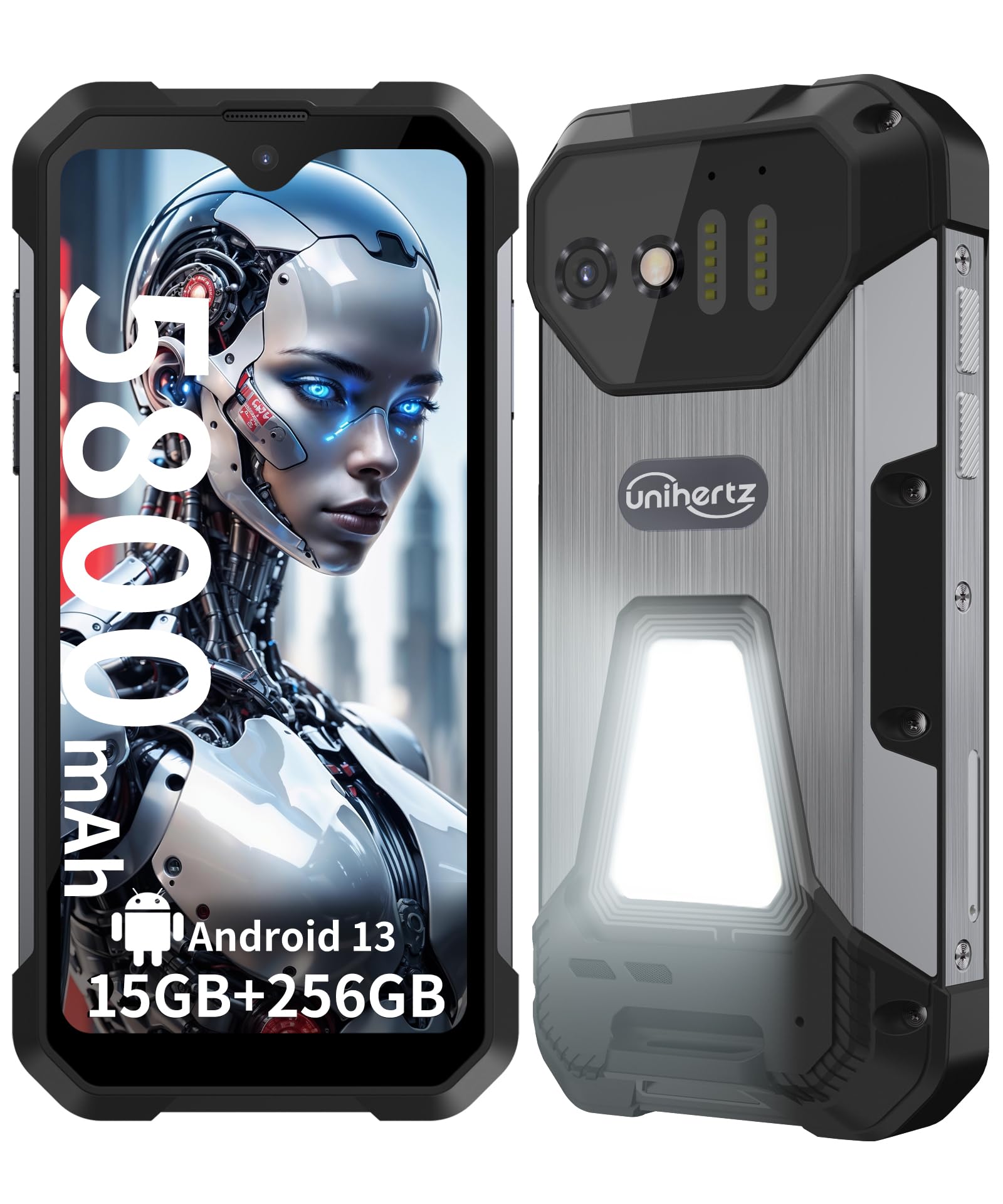 Tank Mini, 4.3" Android 13 Outdoor Rugged Smartphone Unlocked, Waterproof 4G Mobile Cell Phones with Camping Light, 15GB RAM+256GB ROM, 5800mAh/GPS/OTG(Support T-Mobile& Verizon Only)