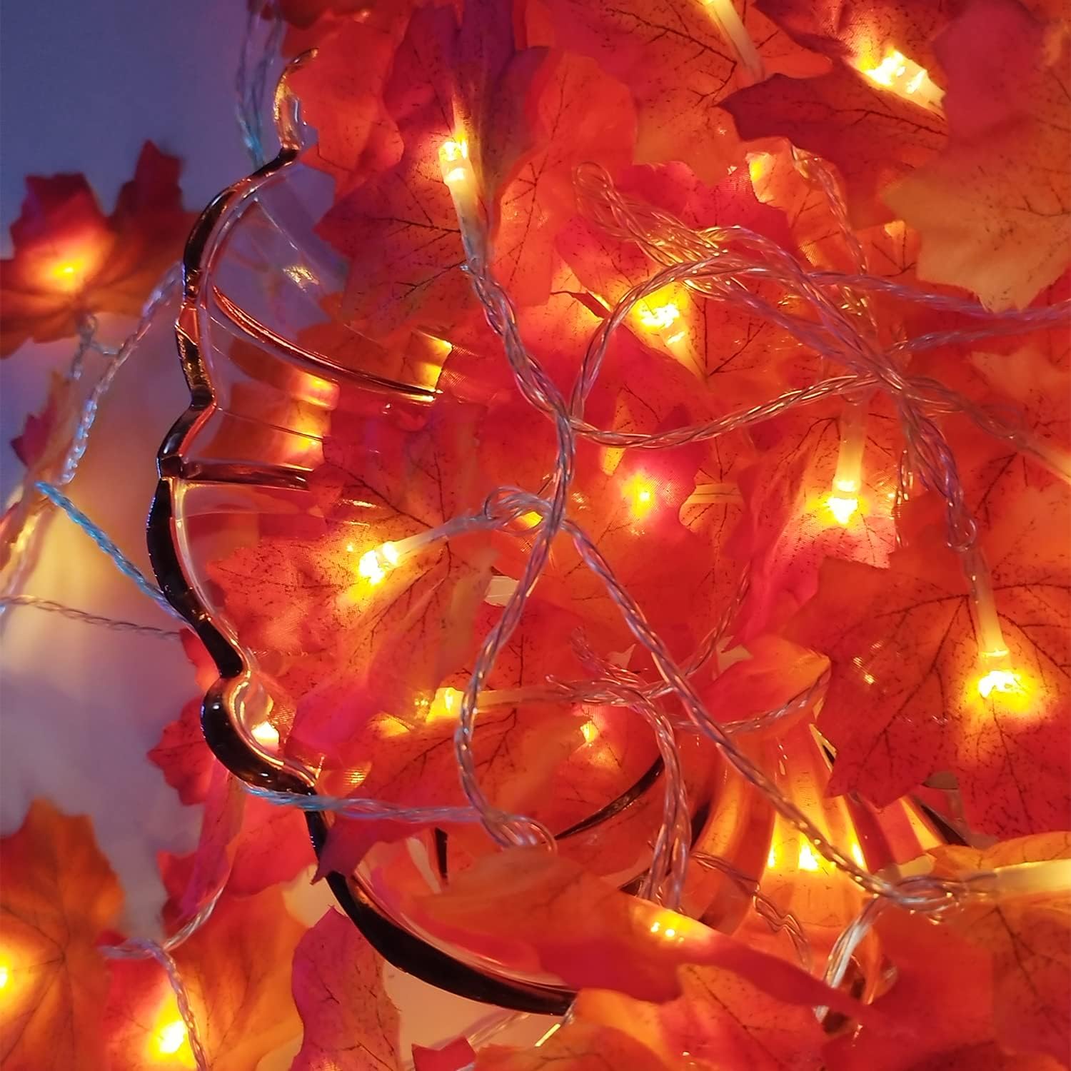 HEDYNSHINE Christmas Decorations Lights, 100 LEDs 40ft Indoor String Lights for Home Décor,Home Autumn Garland Fall Decor, Maple Leaves Lights Ultra Long