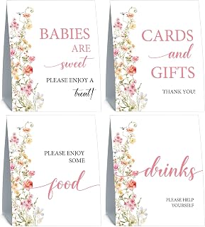 Wildflowers Baby Shower Decorations, Floral Babies Boy Girls Party Table Signs Decorations, Wildflowers Baby Shower Signs Set of 4, Floral Sign for Babies Party, Birthday Party Supply for Gift Setup