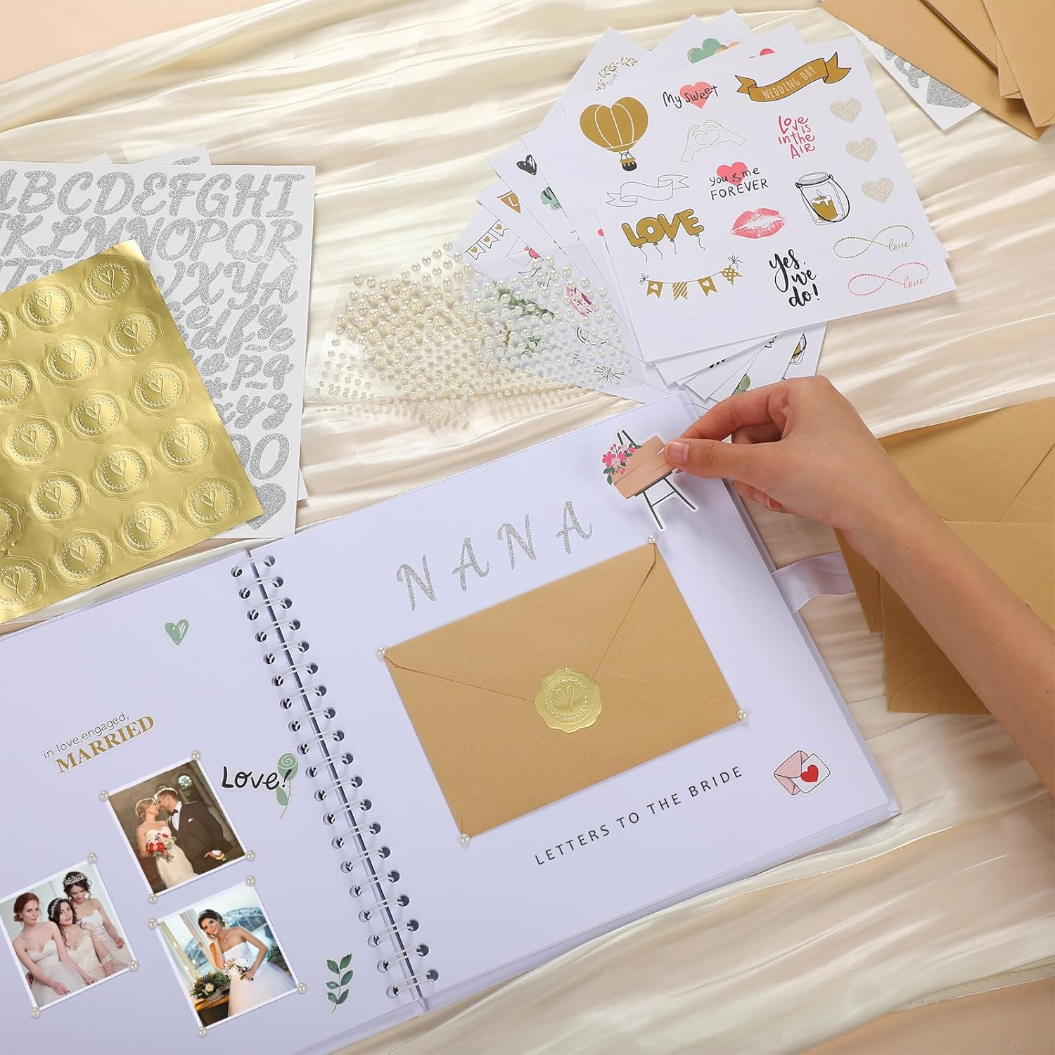 Tenceur 10 x 10 Inch Letters to the Bride Scrapbook Wedding Memory Book Bridal DIY Blank Paper Scrapbook Photo Album Guest Book Sign with Stickers Envelopes Double Sided Tapes