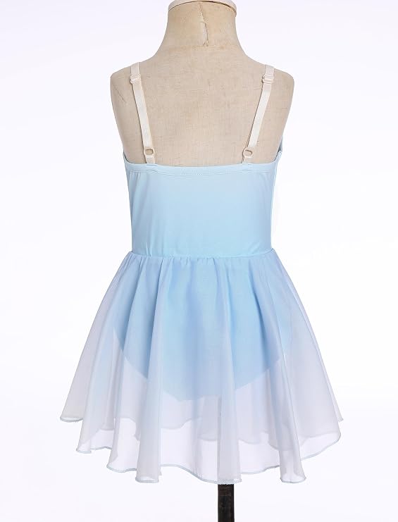 Ice Figure Skating Dress for Girls Sparkly Sequins Sheer Mesh Chiffon Ballet Dance Leotard Dress Ballerina Outfits
