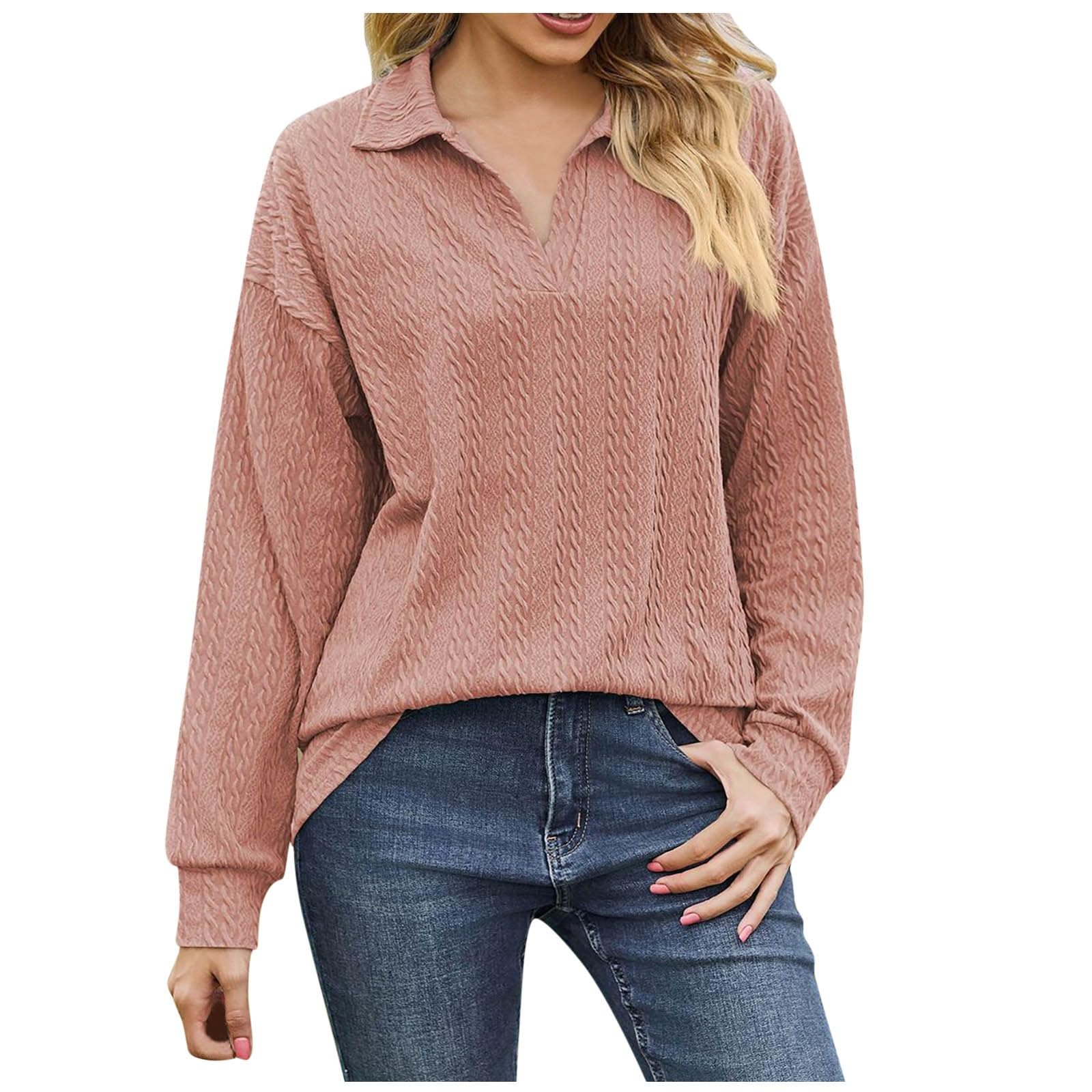 KBOPLEMQ Jersey de punto para mujer, camiseta de manga larga, cuello de pico, jersey de gran tamaño, suéter de punto, elegante y cómodo, suéter de punto, jersey básico elástico