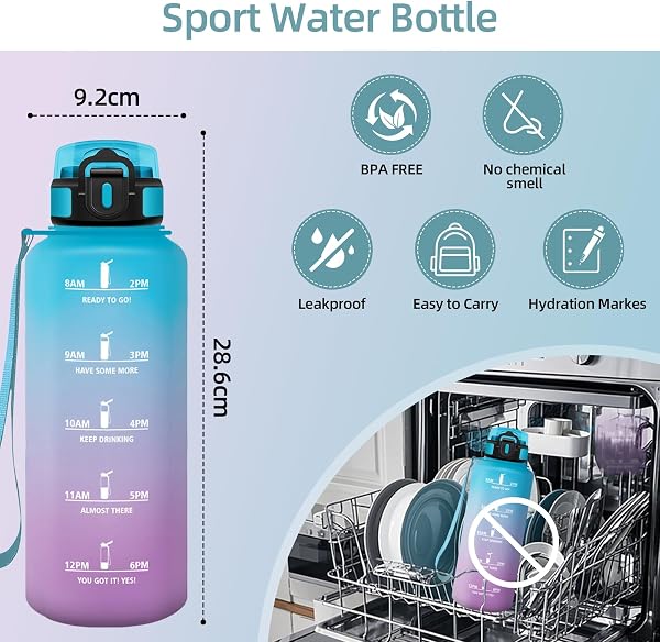 Motswedi Borraccia 1,5 litri, Riutilizzabile, Borraccia Palestra, a Prova di Perdite, Bottiglia Acqua, Facile da Trasportare, Borracce, per Sport, Ciclismo, Palestra, Ufficio, Running, Blu & Viola - 4