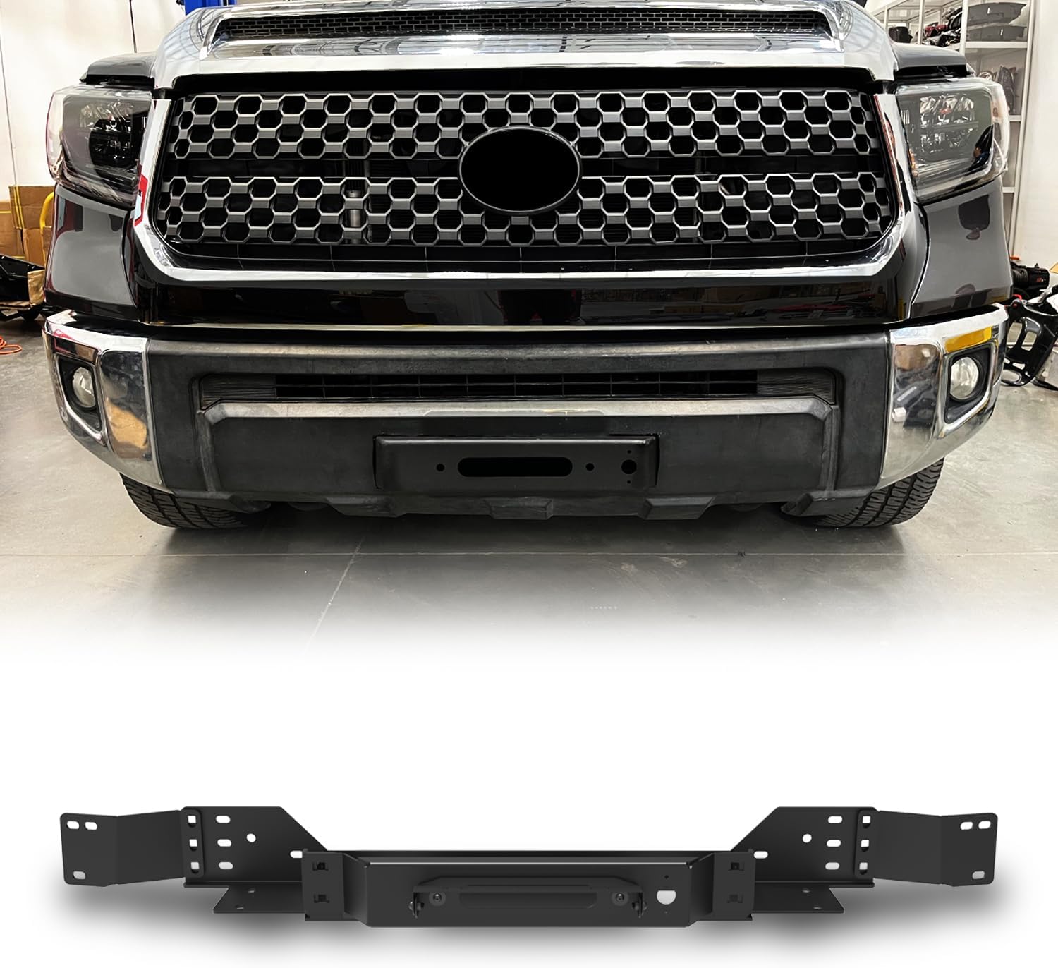 Front Hidden Winch Plate for 2014-2021 Toyota Tundra with Flip-up Licence Plate Mounting Bracket, Winch Control Box Relocation Bracket