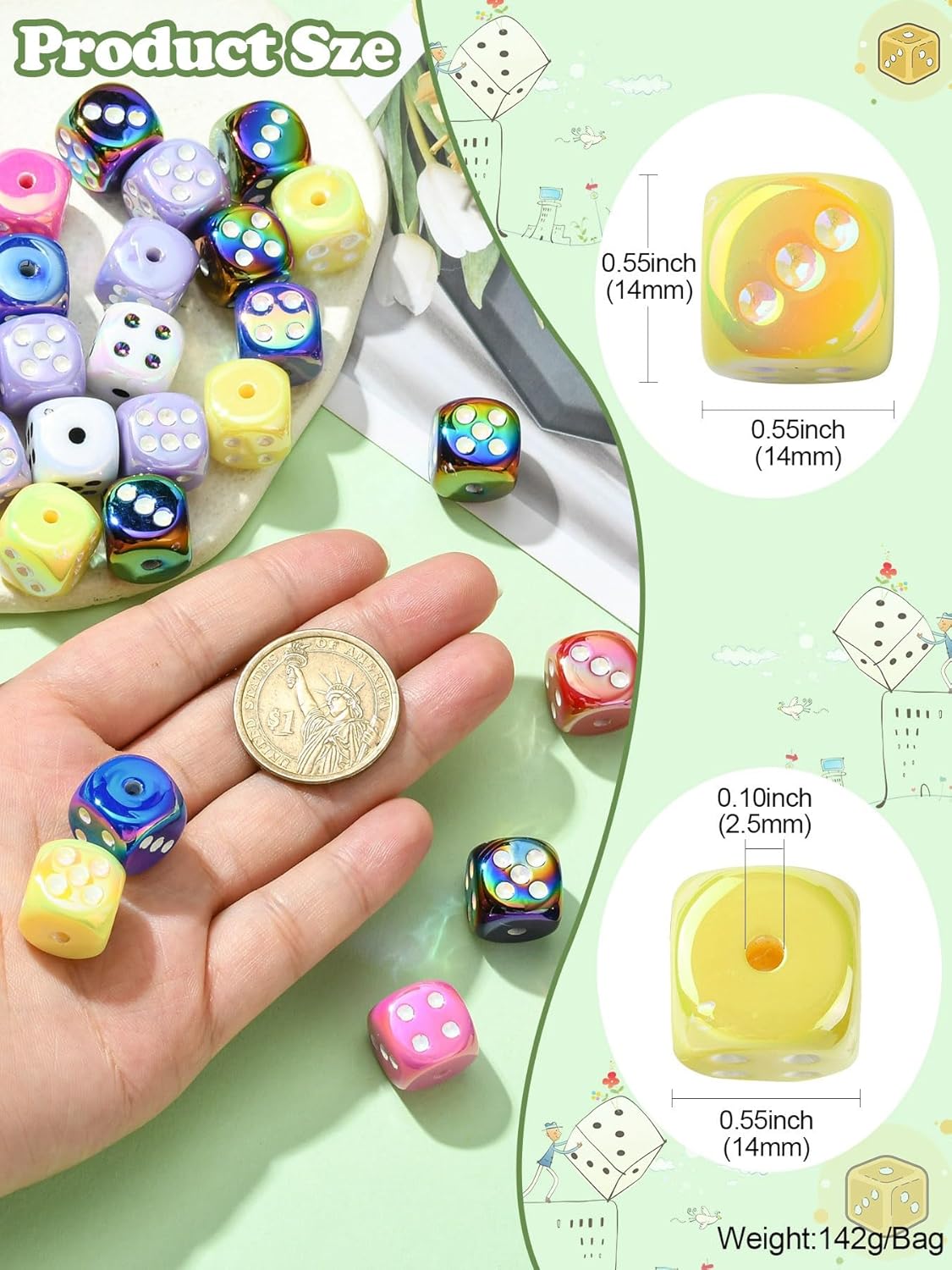 LiQunSweet 50 Pcs UV Plating Rainbow Color Dice Acrylic Beads Iridescent Cube Loose Spacer Plastic Beads for DIY Jewelry Making Bracelet Accessories - Image 7