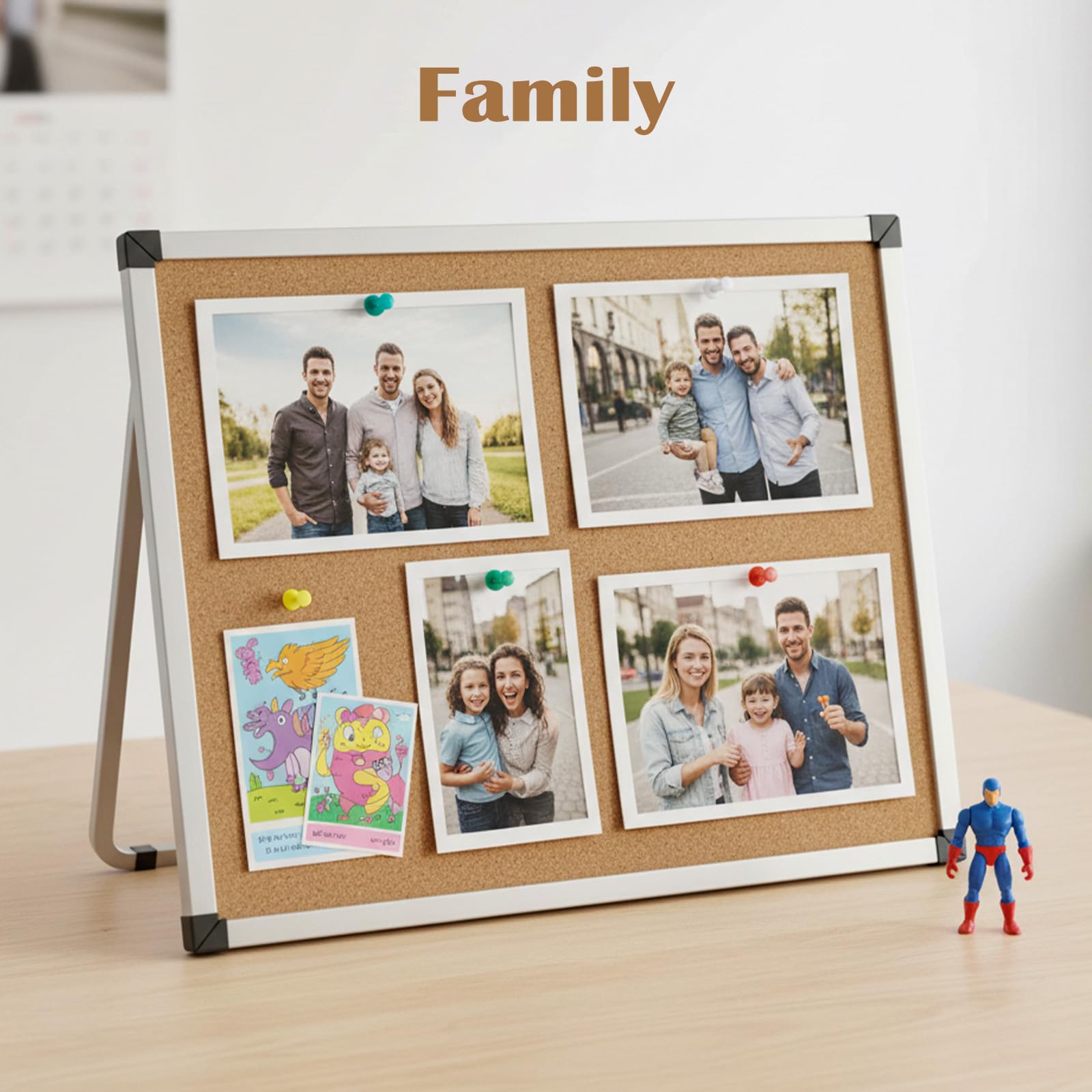 Korktafel, 2 Stück, 24,9 x 24,8 cm, doppelseitige Pinnwand, kleine Korktafeln mit Ständer für den Schreibtisch, geeignet mit 10 Pinnnadeln für Zuhause, Büro, Schreibtische, Nachrichts- oder