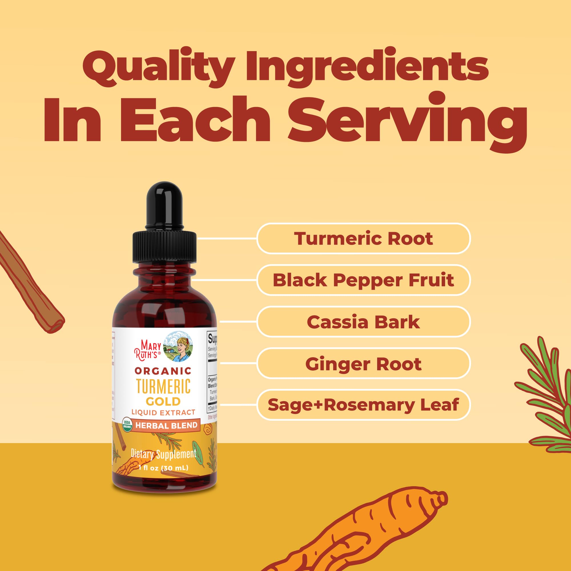 MARYRUTH'S USDA Organic Turmeric Gold Herbal Liquid Drops, Unflavored, 1 oz — Amazon image 5