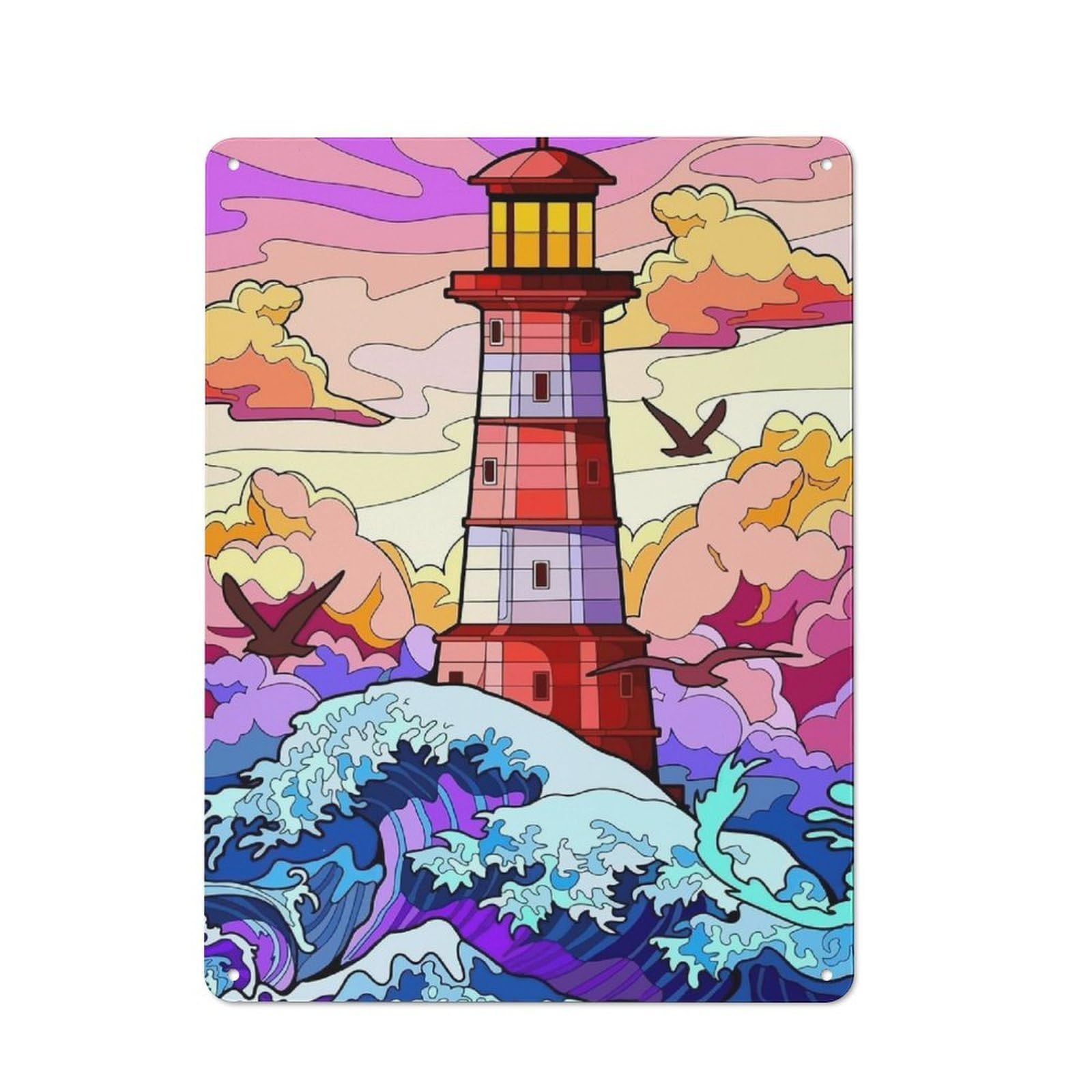 Junmoney Style-12 Lighthouse In A Stormy Sea Vintage Metal Wall Decor 40X30cm, Tin Sign For Cafe, Pub, Workshop Or Home Bar, Small Accent For Blank Walls