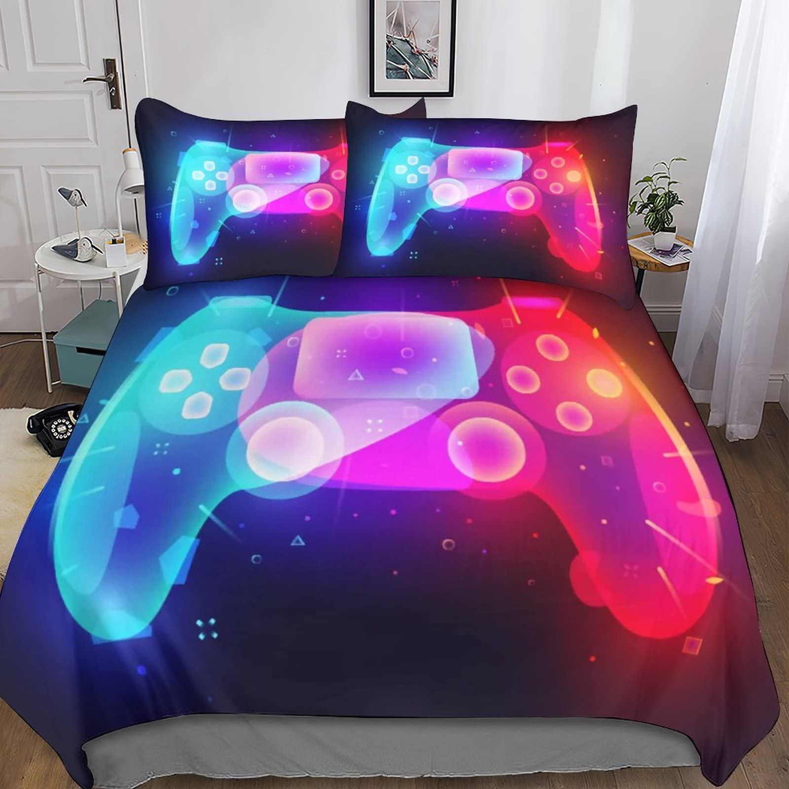 Housse de couette jeu vidéo 3D King parure de lit 3 pièces 220x240cm respirante garçons et filles