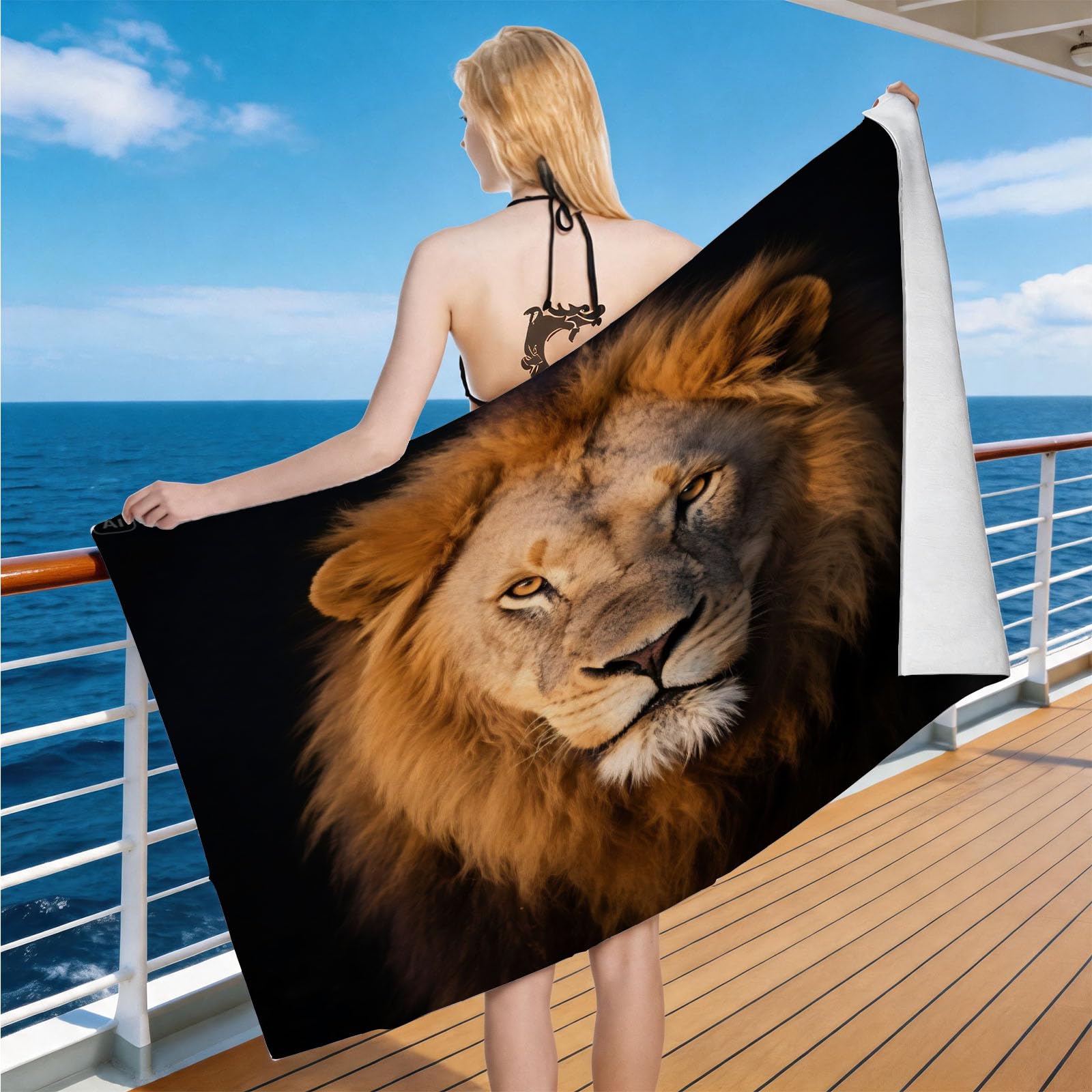 Hongduo Microfiber Quick Dry Beach Towel African Lion, 3D Savanna Animals Beach Towels Absorbent Fast Drying Bath Towels, Travel Camping Gym Swimming Bathroom (90x180cm)