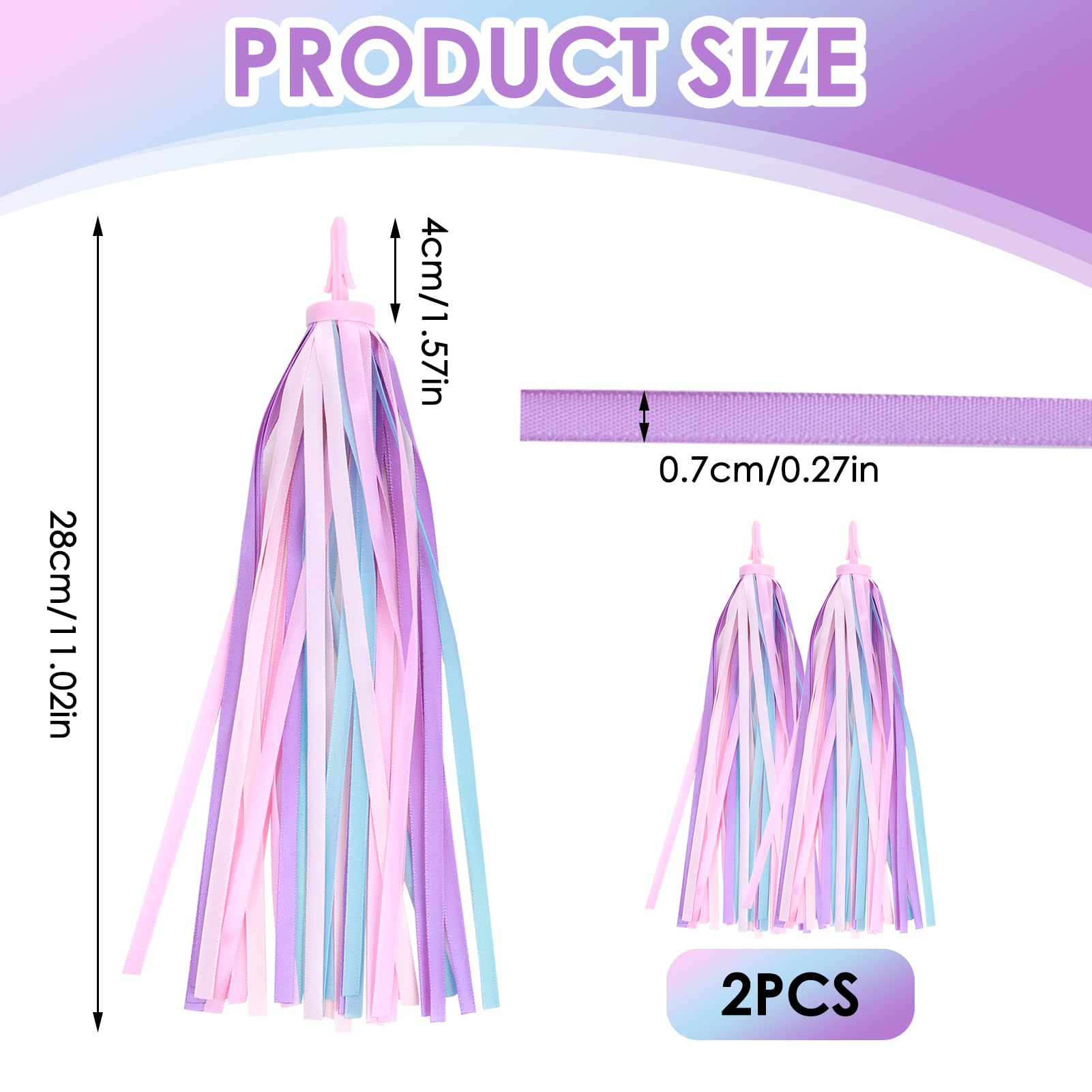 1 Paar Kleurrijke Stuurfranjes Voor Kinderfietsen En Steps – PVC/polyester, 27 Cm Lang, Eenvoudig Te Installeren, Universeel Passend