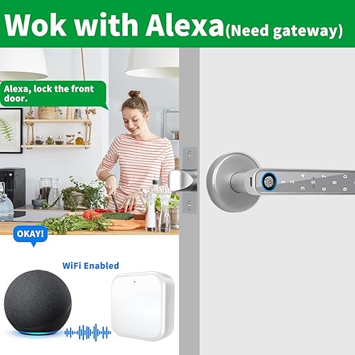 Miniatura 5 de Cerradura de puerta con huella dactilar, cerradura de puerta inteligente con mango de teclado, cerradura electrónica digital para puerta delantera,