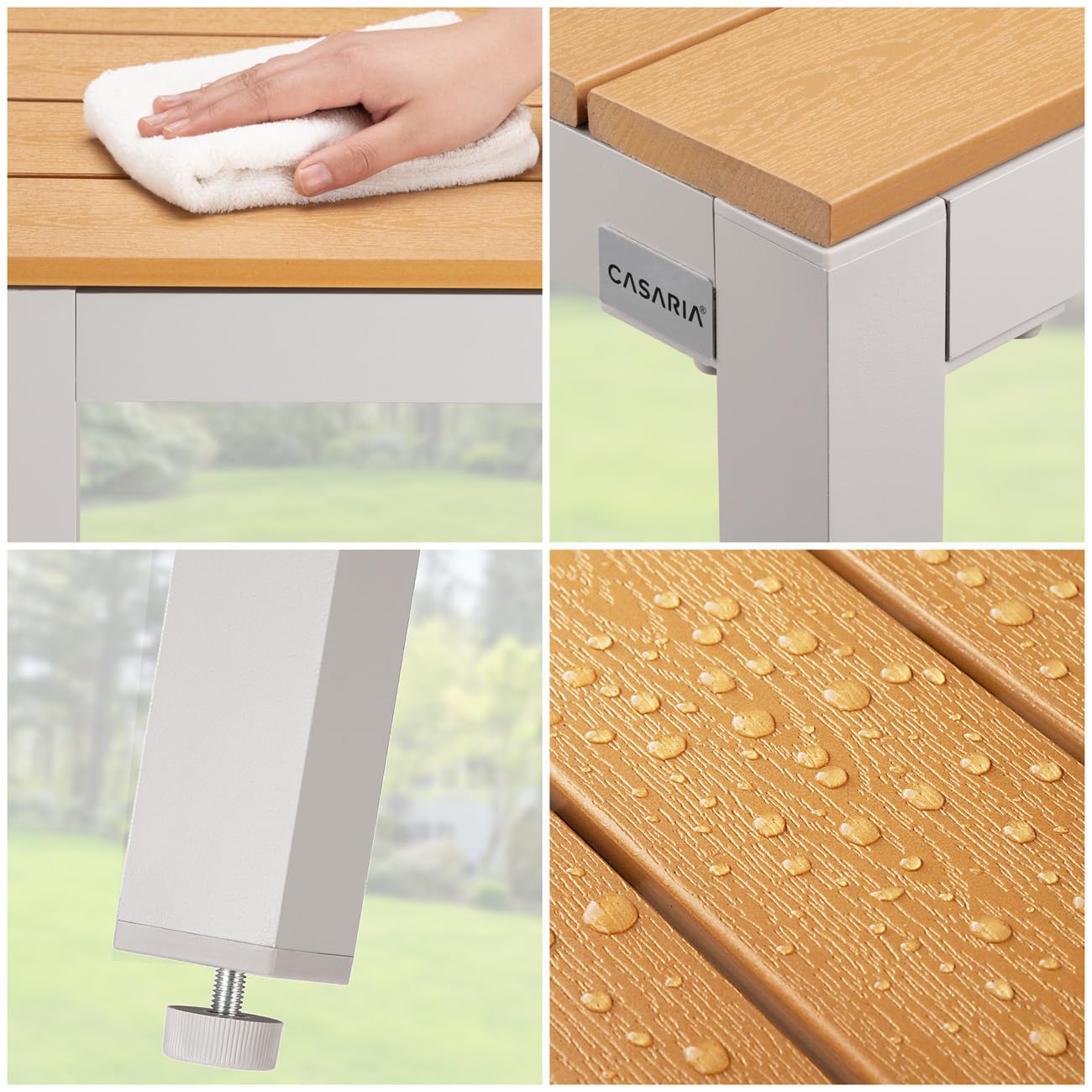 CASARIA® Comedor de Jardín Bern Aluminio Tablero WPC 80x80 Mesa y 4 Sillas Plegables 7 Posiciones Gris