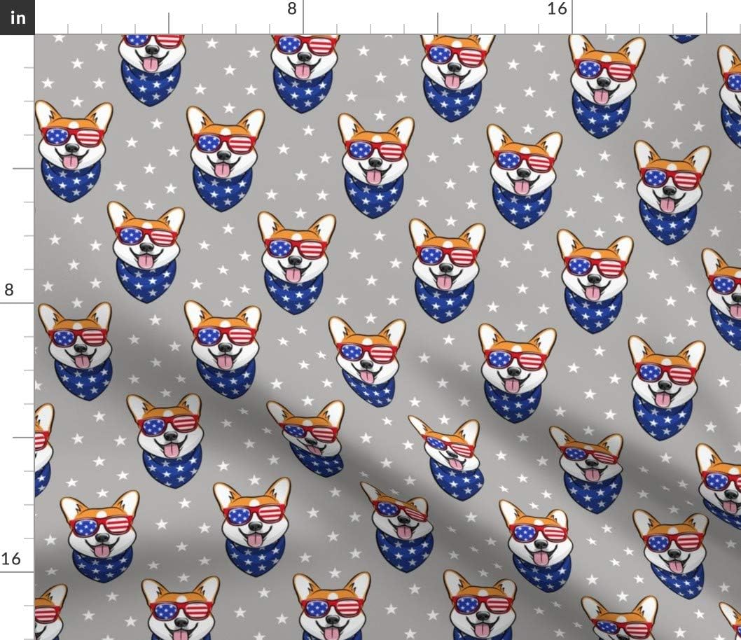 Spoonflower Fabric - Red White and Blue July 4th Independence Day Corgi Stars and Stripes Printed on Petal Signature Cotton Fabric by The Yard - Sewing Quilting Apparel Crafts Decor
