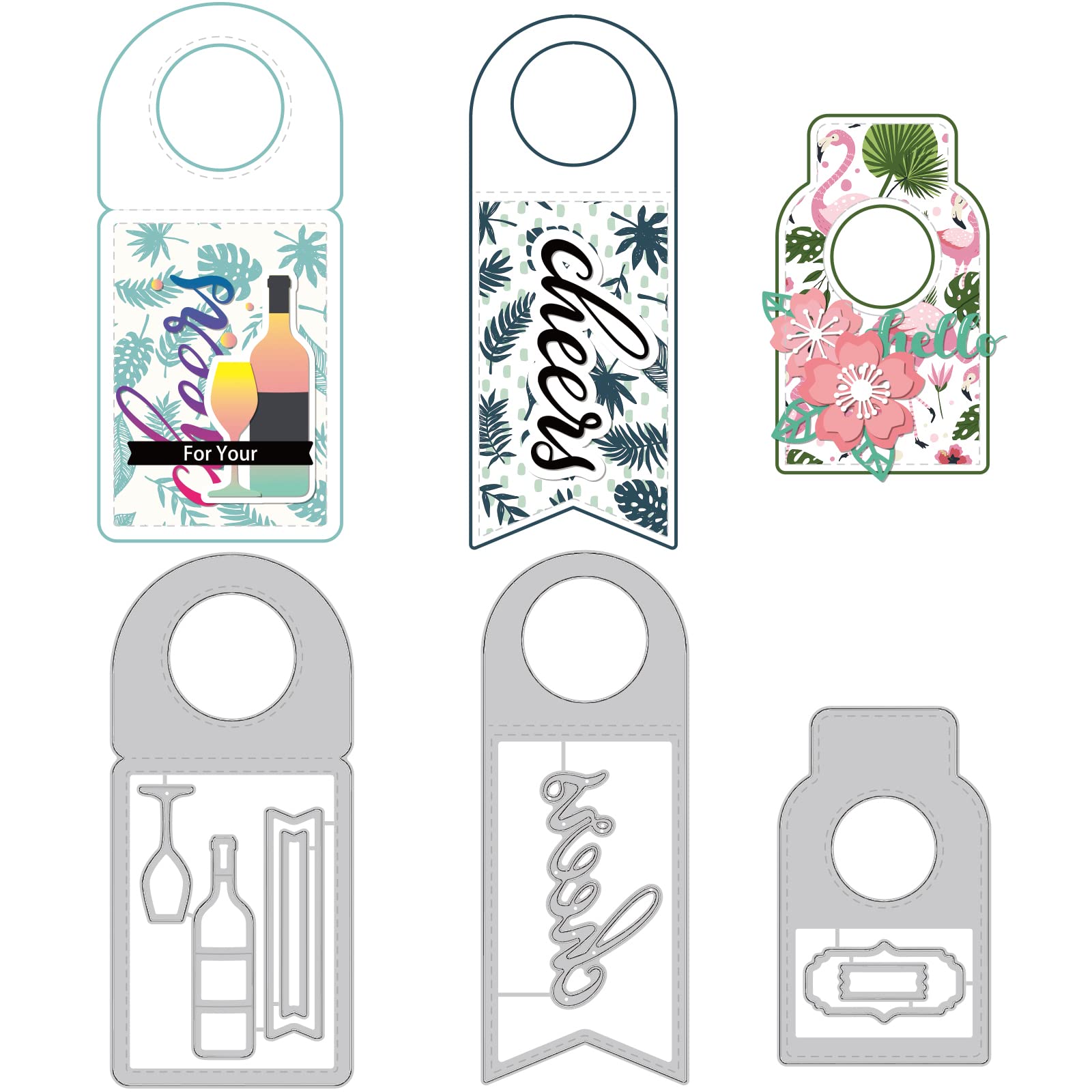 BENECREAT 3Pcs Wine Glass Hangtag Carbon Steel Cutting Dies Stencils, Cheers Metal Cutting Dies Card Embossing for DIY Scrapbooking Photo Album Decorative Paper Card — image 1