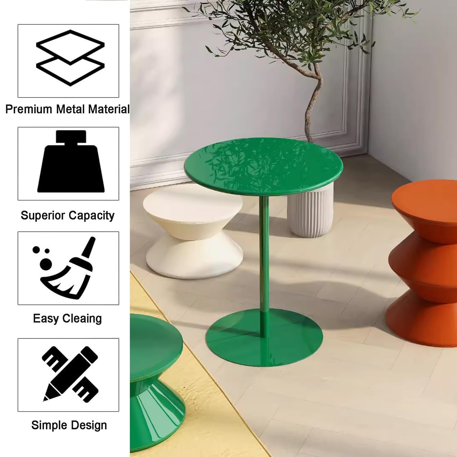 Table de bar d'extérieur en métal vert pour terrasse, bistrot, pub avec comptoir de boissons, table d'appoint de jardin pour intérieur et extérieur, 48 x 48 x 72 cm