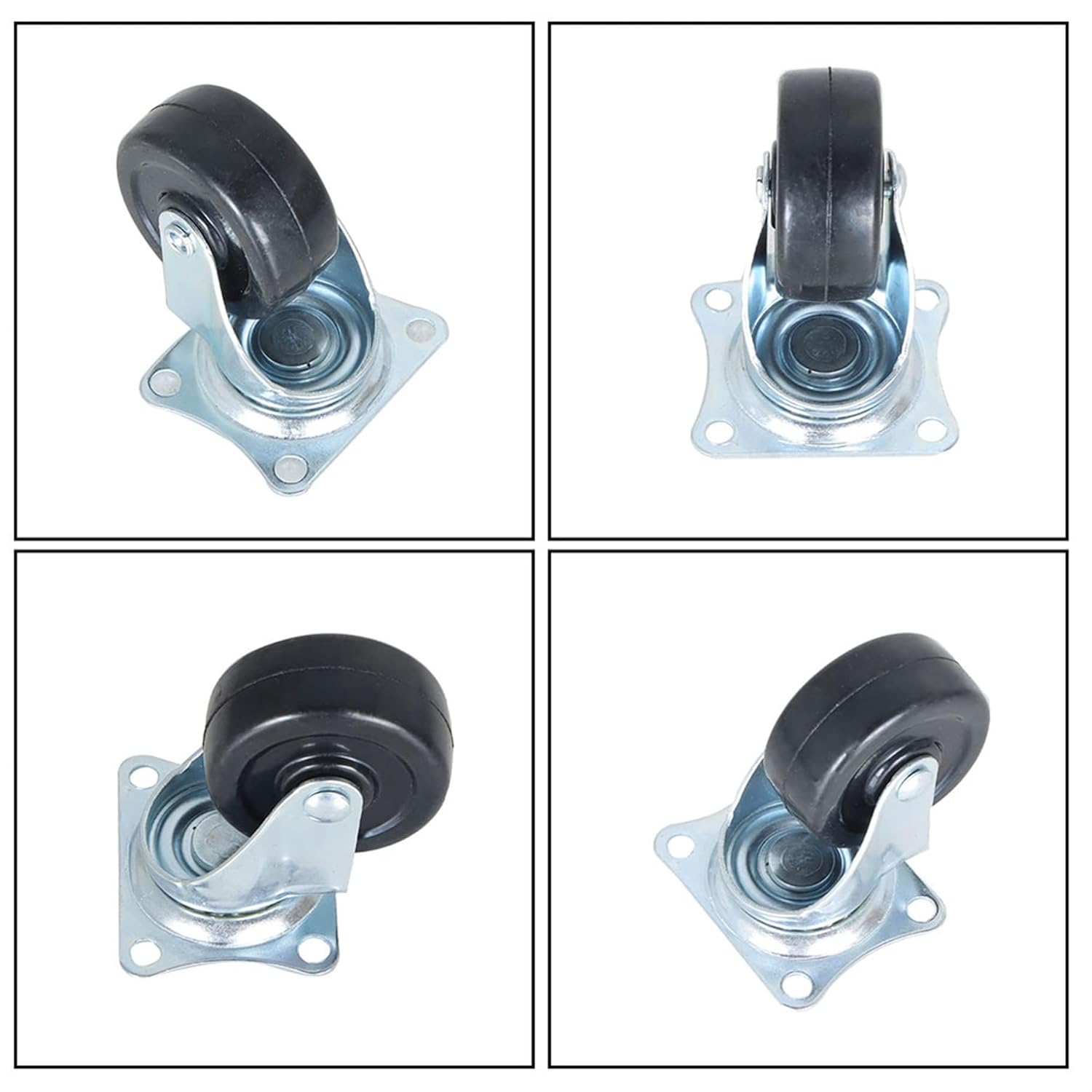24Pcs Black 2 Inch Casters Wheels Heavy Duty Rubber Swivel Caster Wheels with Top Plate & Bearing
