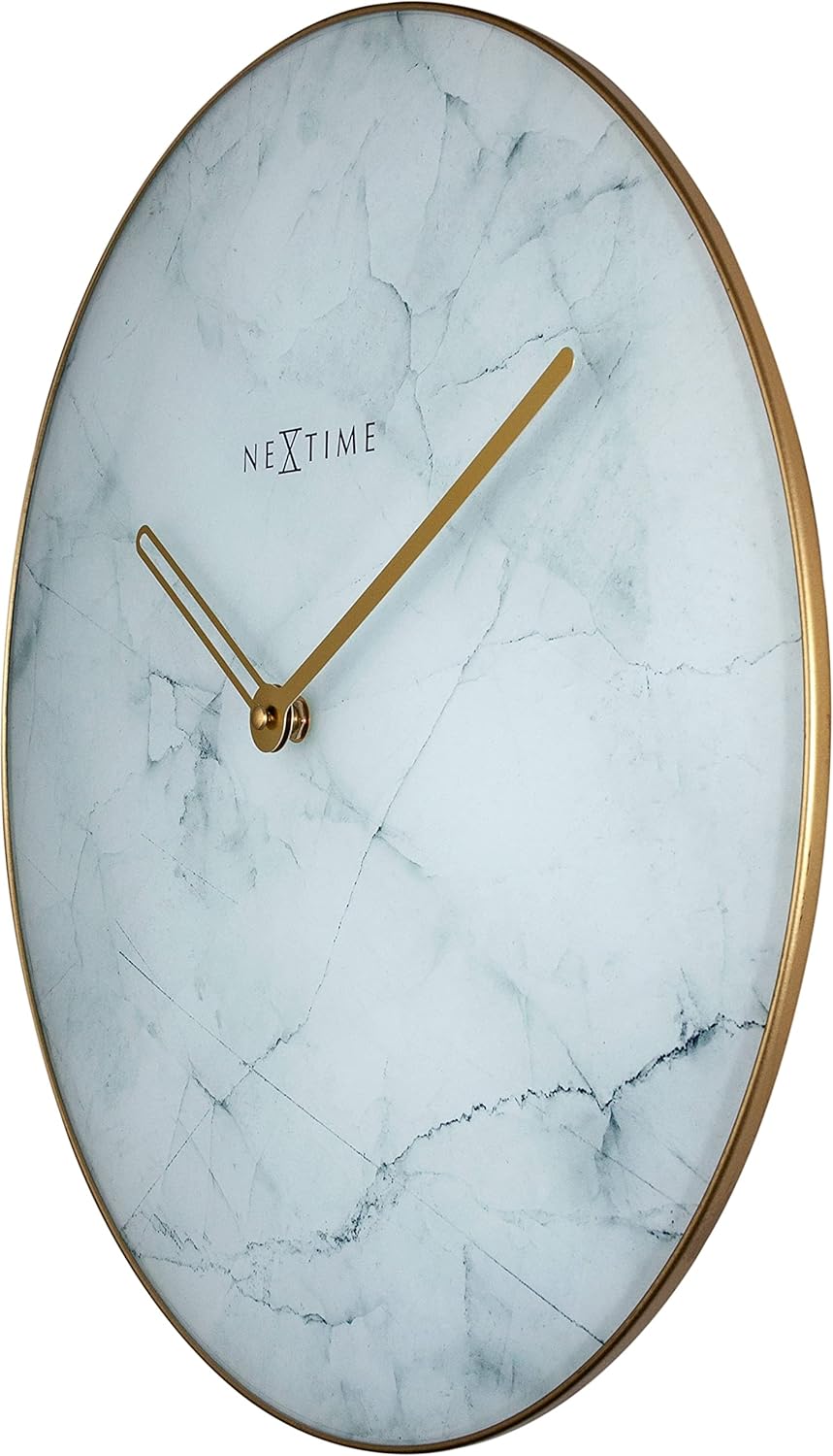 NEXTIME Wall Clock-Ø 40 cm-Glass/Metal-White-'Marble', 40