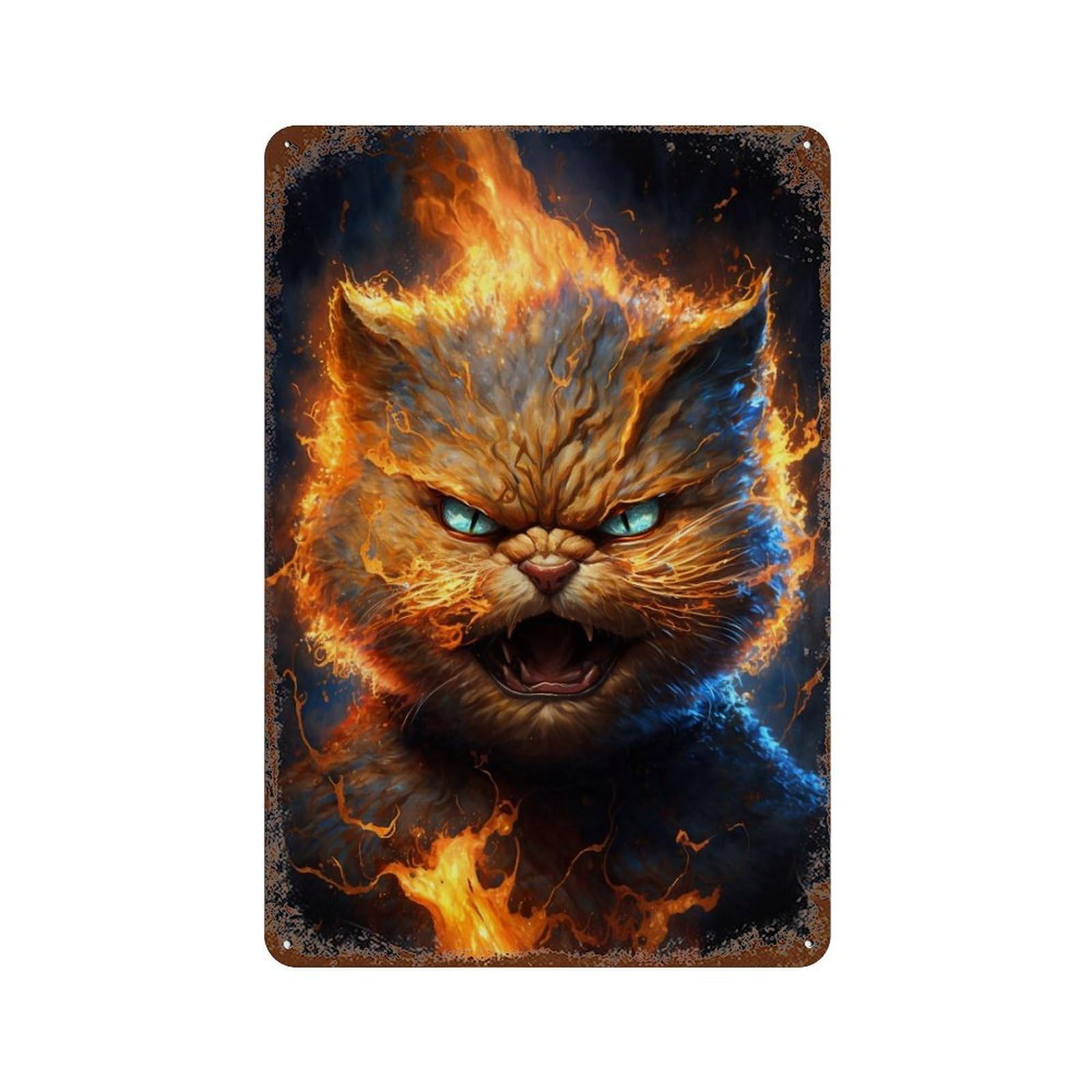 Flaming Cat Artwork -1 Decorative Tin Sign 11.8"x7.9", for Farmhouse, Kitchen And Entryway Decor, Vintage Wall Decor