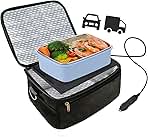 Car Food Warmer Portable 12V Personal Oven for Car Heat Lunch Box with Adjustable/Detachable shoulder strap, Using for Work/Picnic/Road Trip, Electric Slow Cooker for Food (Black)…
