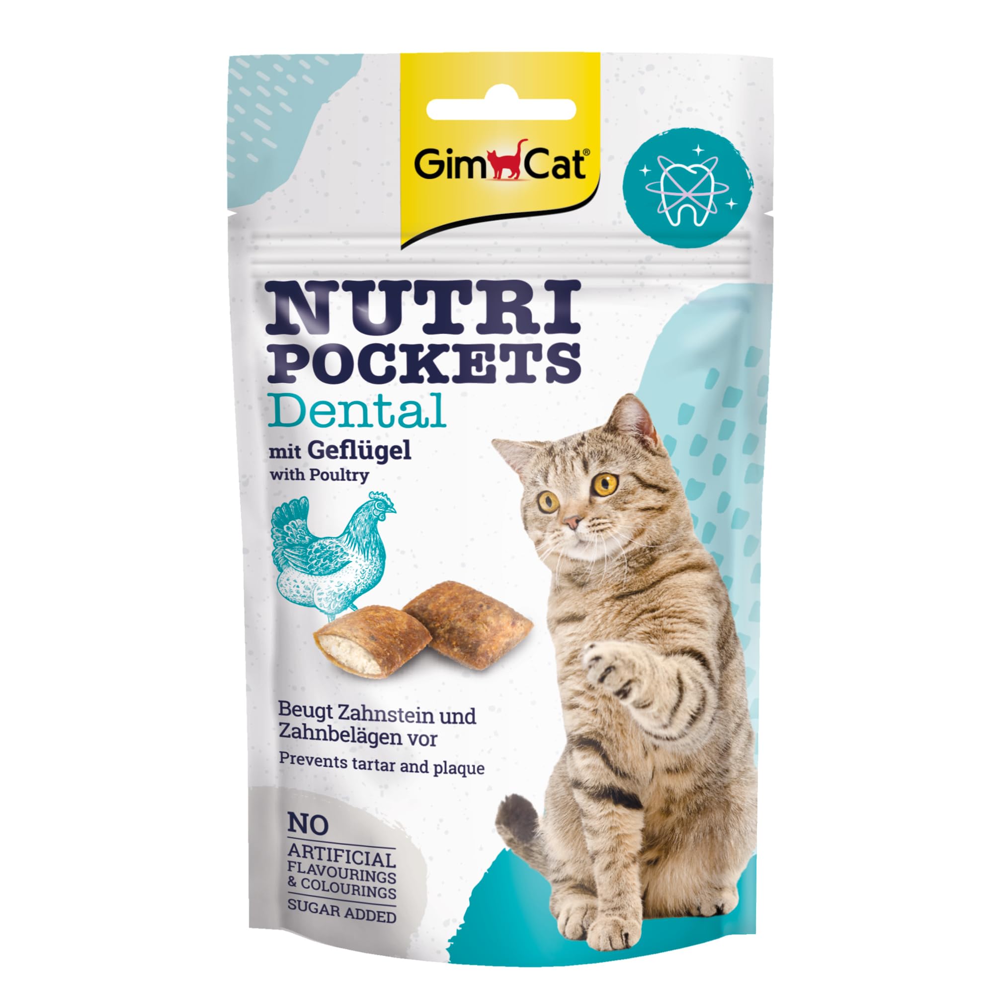 GimCat Nutri Pockets Dental - Knuspriger Katzensnack mit cremiger Füllung und funktionalen Inhaltsstoffen - 1 Beutel (1 x 60 g)