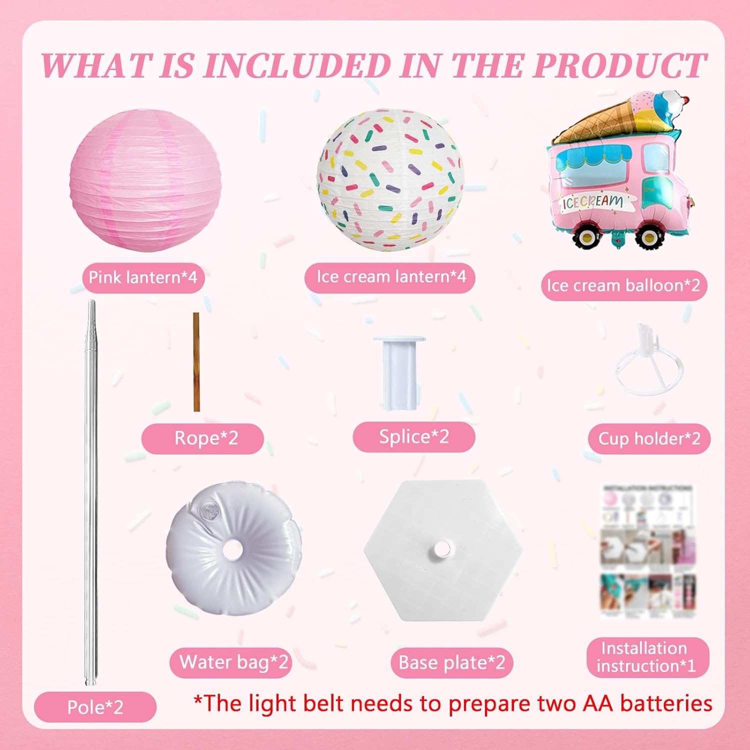 Ice Cream Balloon Column Stand Kit and Paper Lantern 2 Sets 5 Feet with Reusable Metal Telescopic Design for Ice Cream Parties, Birthday Decorations for Girls,Wedding, Baby Shower - Image 2