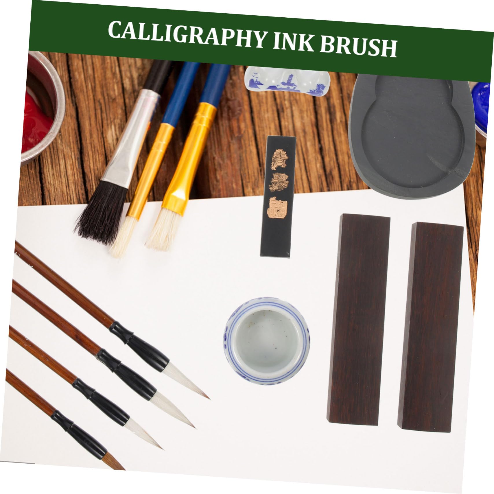 Ipetboom Set di Pennelli per Calligrafia Pietra per Inchiostro in Legno, per Studenti, Praticare Calligrafia e Pittura