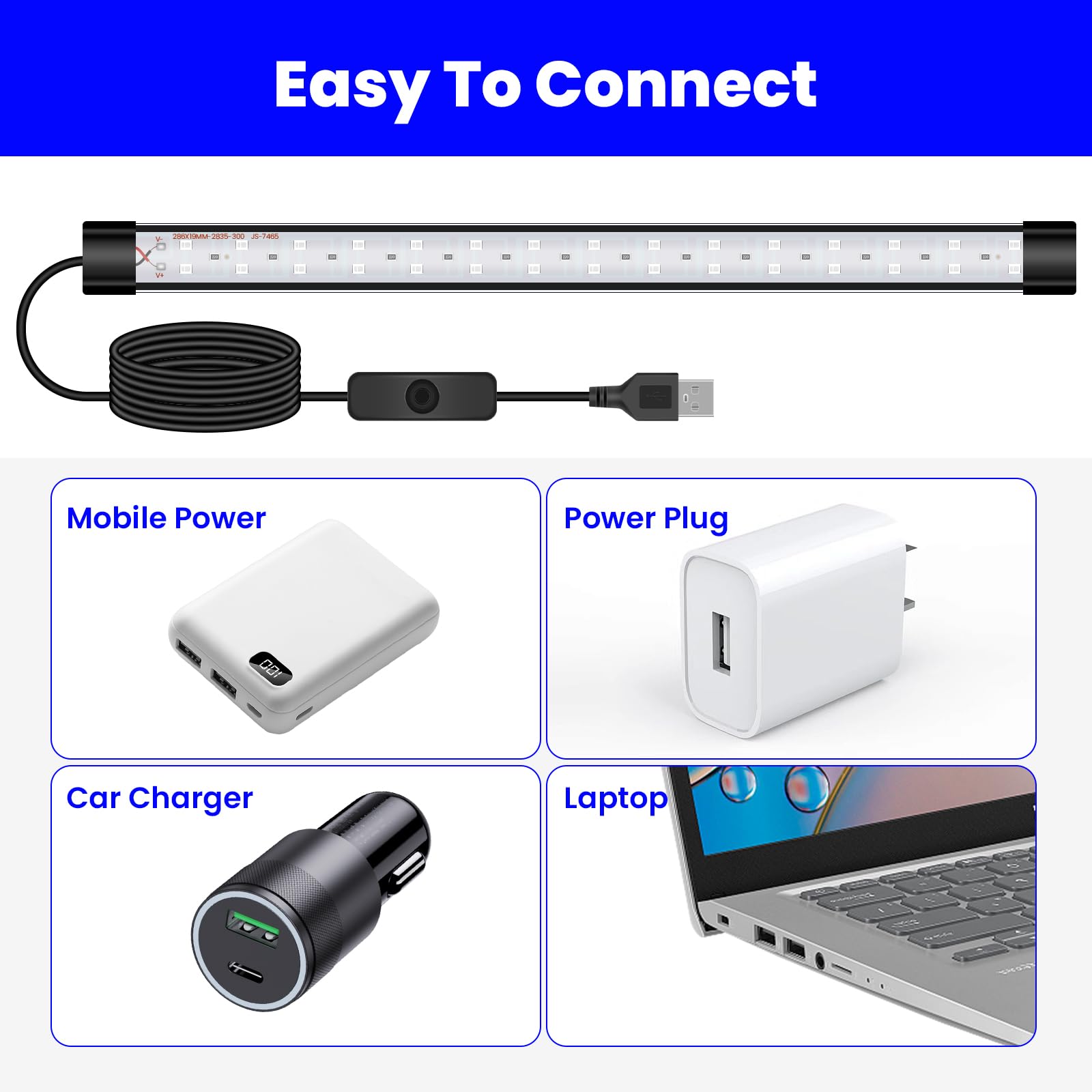 4 Pièces 5V USB Barres De Lumière Noire Portable, 10w UV LED Tube Lampe Violette Black Light pour Halloween Noël Soirée Body Painting Affiche Poster Fluorescente