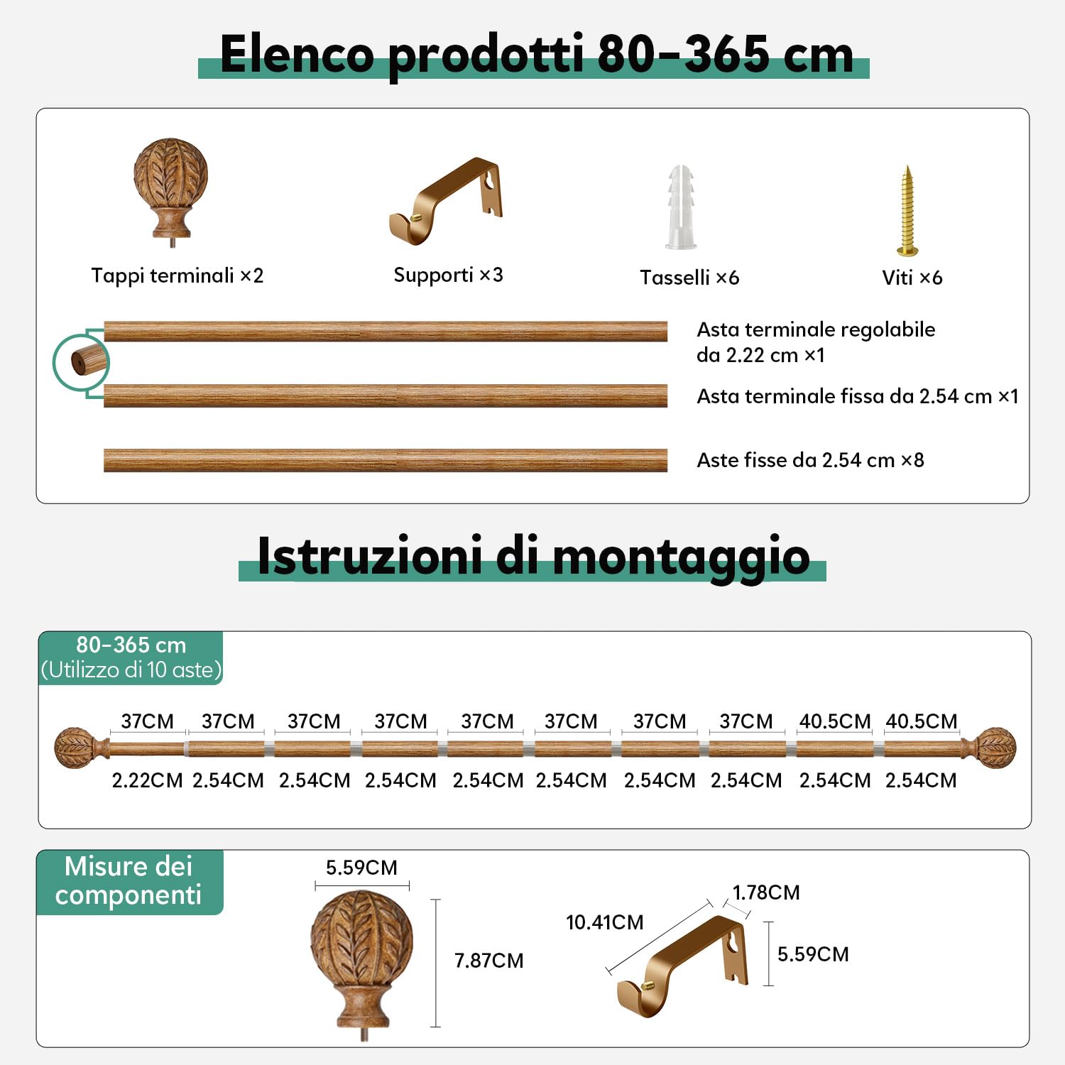 Barra Cortinas Extensible Acabado Efecto Madera Oscura 80-365 Cm | Varilla MetáLica De 25 Mm De DiáMetro, InstalacióN Mural, Gran Capacidad De Carga, Ideal Para SalóN Y Dormitorio