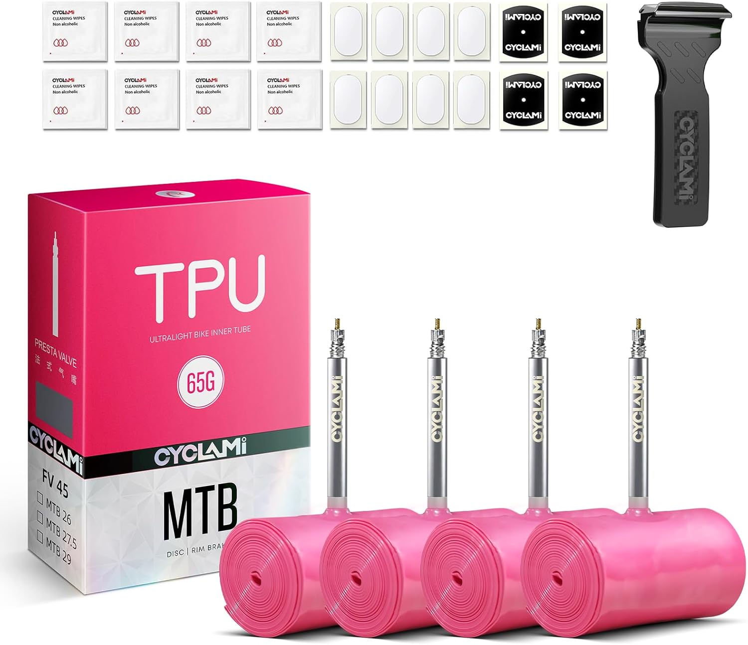 TPU inner tube for 29/27.5 MTB wheels, 65g, metal presta valve 45mm