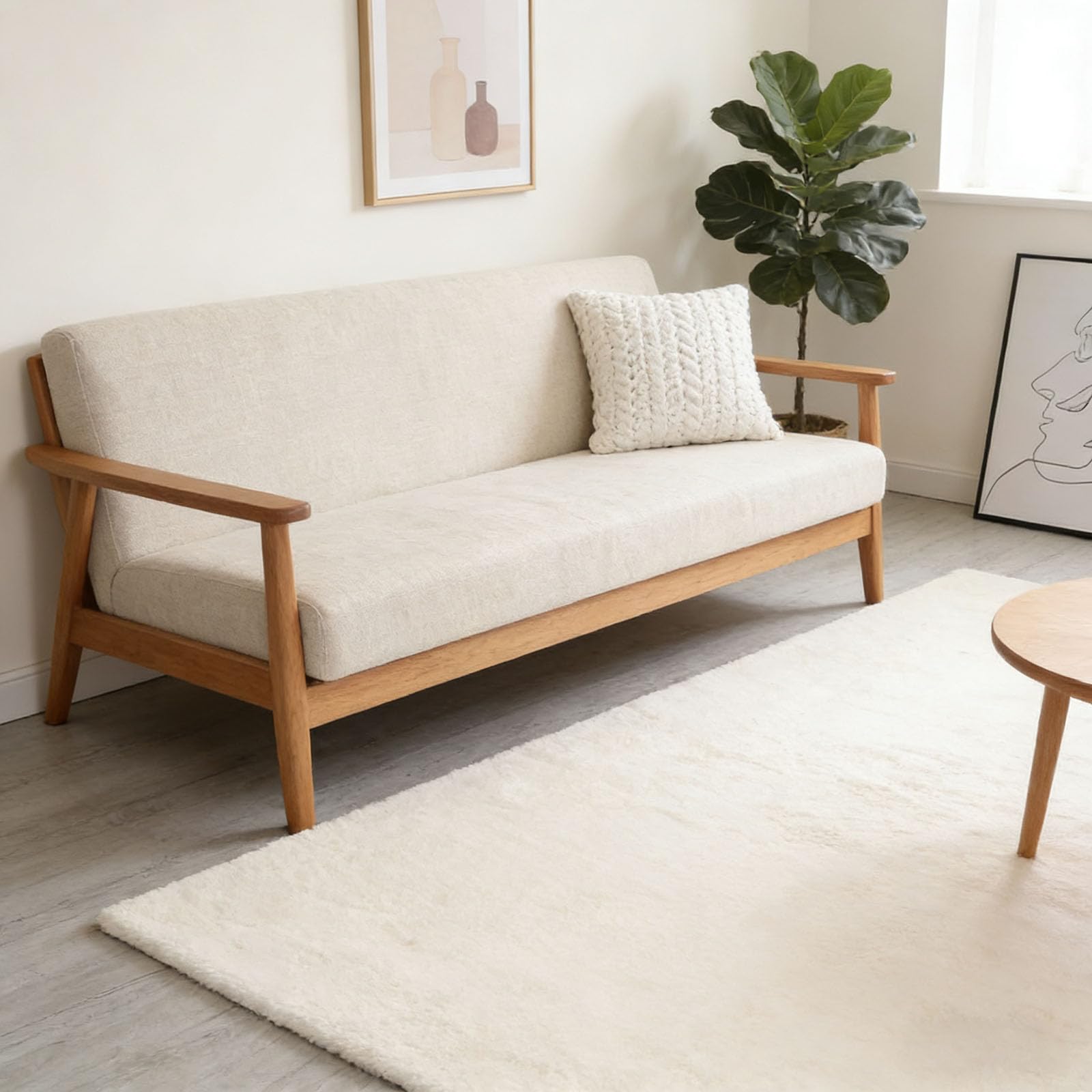 Tapis à poil court antidérapant et lavable ultra doux blanc cassé