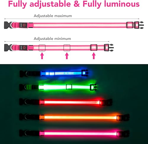 Miniatura 8 de Collar para perro con luz LED, ajustable, recargable por USB, superbrillante, luz de seguridad brillante para perros (XL, rosa)