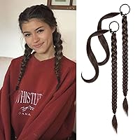 Vista 35 de YOGFIT 2 extensiones de cola de caballo trenzadas, extensiones de cabello largo y lacio envolvente, extensiones de cabello sintético suave natural