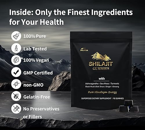 Miniatura 4 de Shilajit - Gomitas con Ashwagandha, cúrcuma, orgánicas, sin azúcar y veganas, Shilajit del Himalaya para hombres y mujeres, energía, calma,