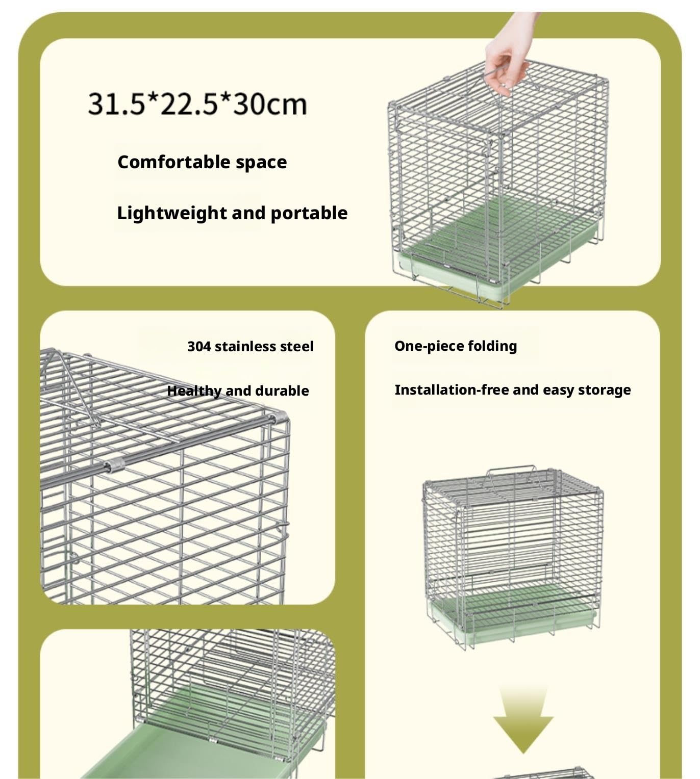 Jaula para Loros Transportín For Pájaros De Acero Inoxidable Plegable Mano For Cotorras Y Agapornis para Exteriores Interiores(Grün)