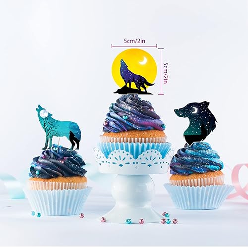 Miniatura 3 de PHIAMOLY 48 piezas de decoración de fiesta de cumpleaños con temática de lobo y galaxia, decoración de fiesta de cumpleaños con temática de lobo