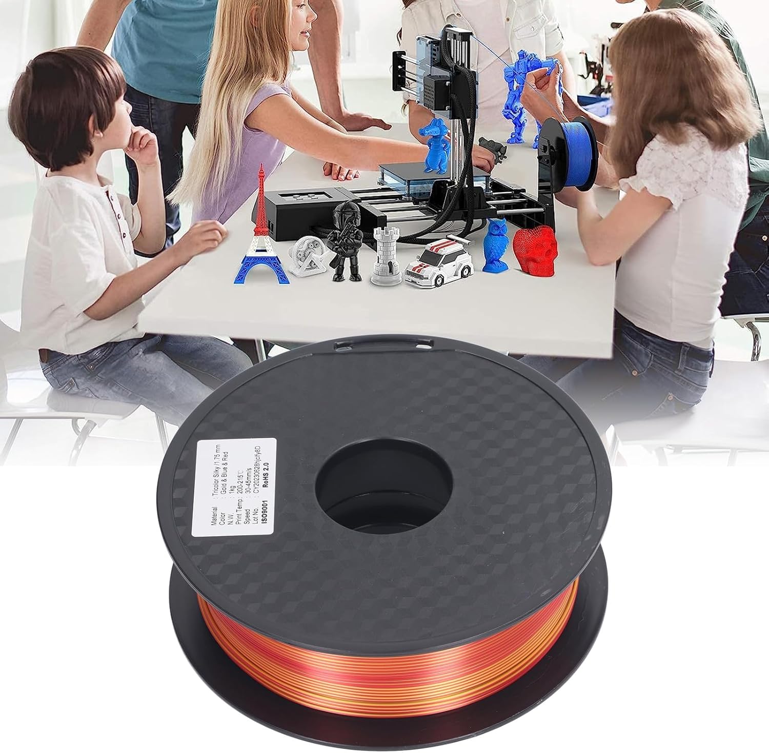 Gold Blue Red 1.75mm PLA 3D Printer Filament, Soft Neatly Wound, Environment Friendly 3D Printing Consumable for Modeling Crafts