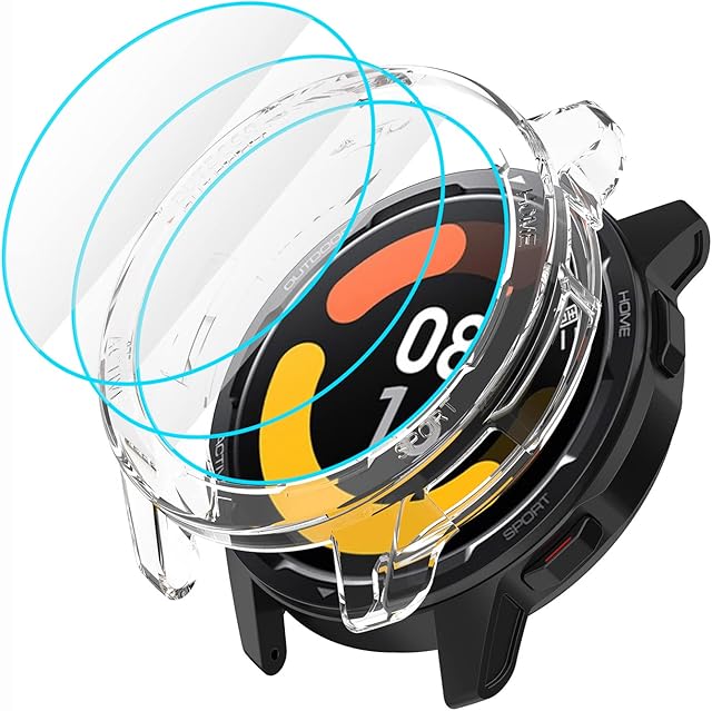 GIOPUEY Etui + 3 elastyczne ochraniacze ekranu, kompatybilne z Xiaomi Watch S1 Active, miękkie TPU, odporne na wstrząsy - przezroczyste