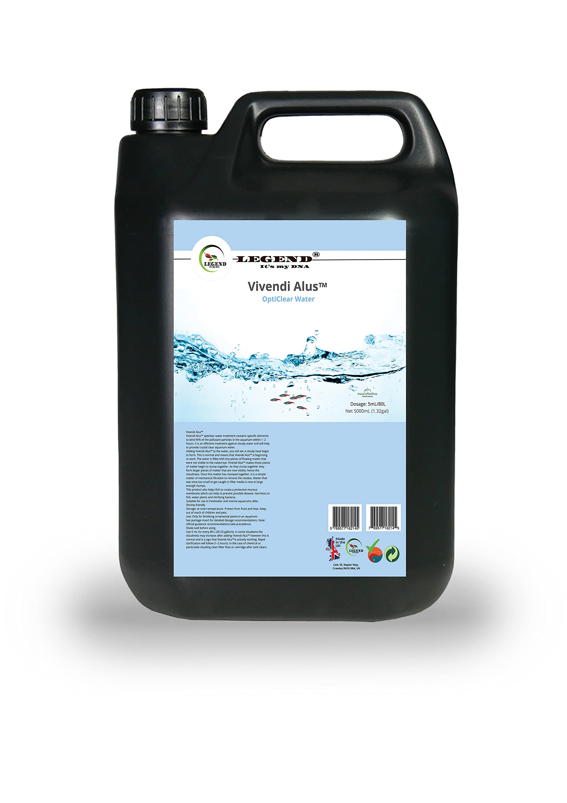 Legend Vivendi Alus Traitement de l'eau transparente pour aquarium 100 ml, 250 ml, 5000 ml, 1000 ml