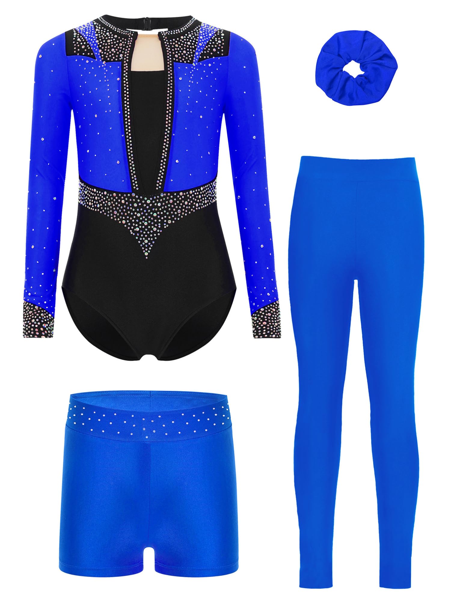 TiaoBug Maillot De Gimnasia Ritmica para Niña Leotardo Manga Larga con Pantalones Largos Y Banda para El Pelo Body De Ballet Clásica