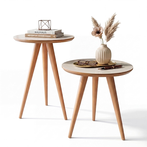 Kit Mesa Apoio e Lateral de Sofá Retrô Classic com 3 Pernas Decoração - Off White/Freijo