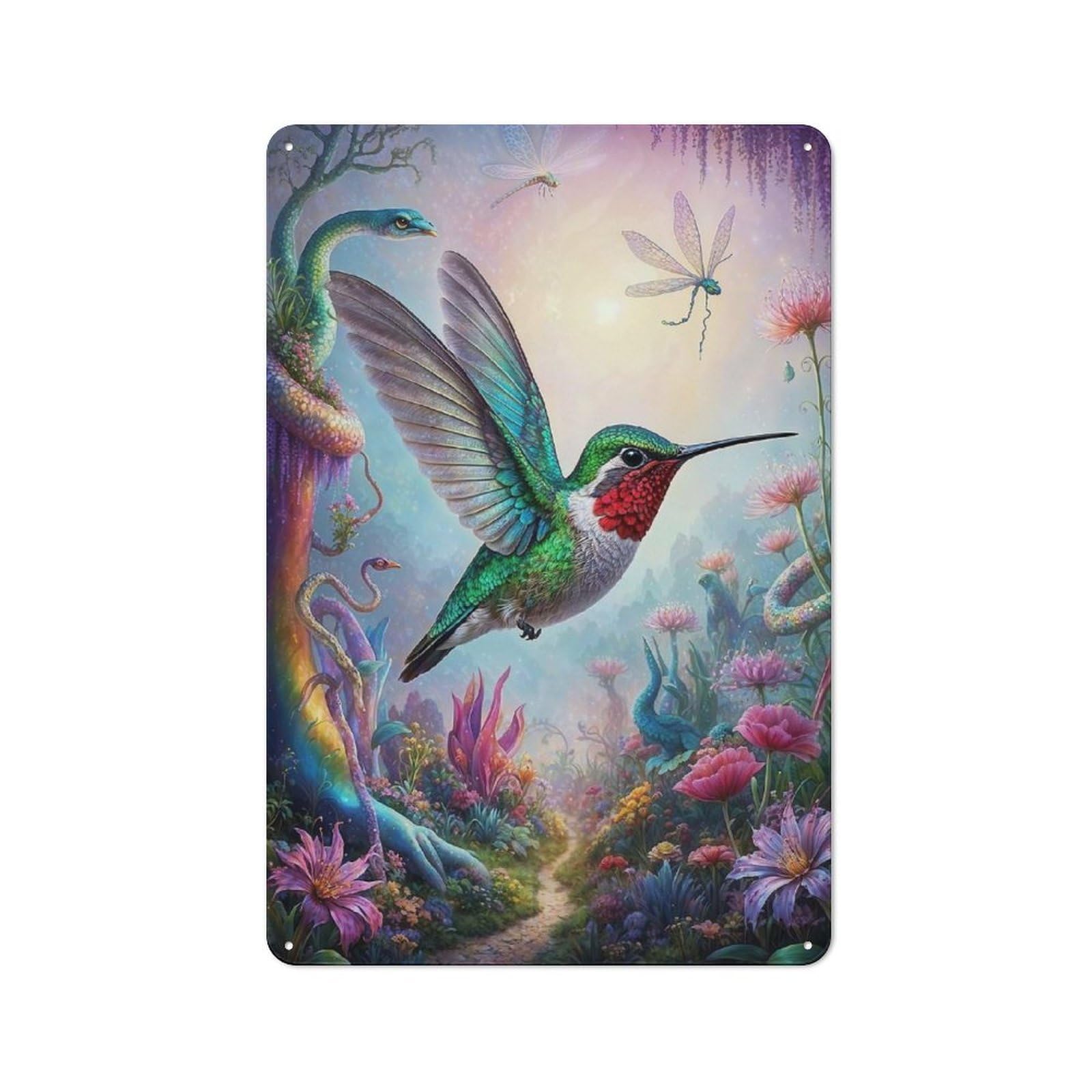 Junmoney Whimsical Hummingbird Tin Sign 30X20cm For Café Or Home Bar, Rustic Wall Decor, For Café-Style Decor Fans
